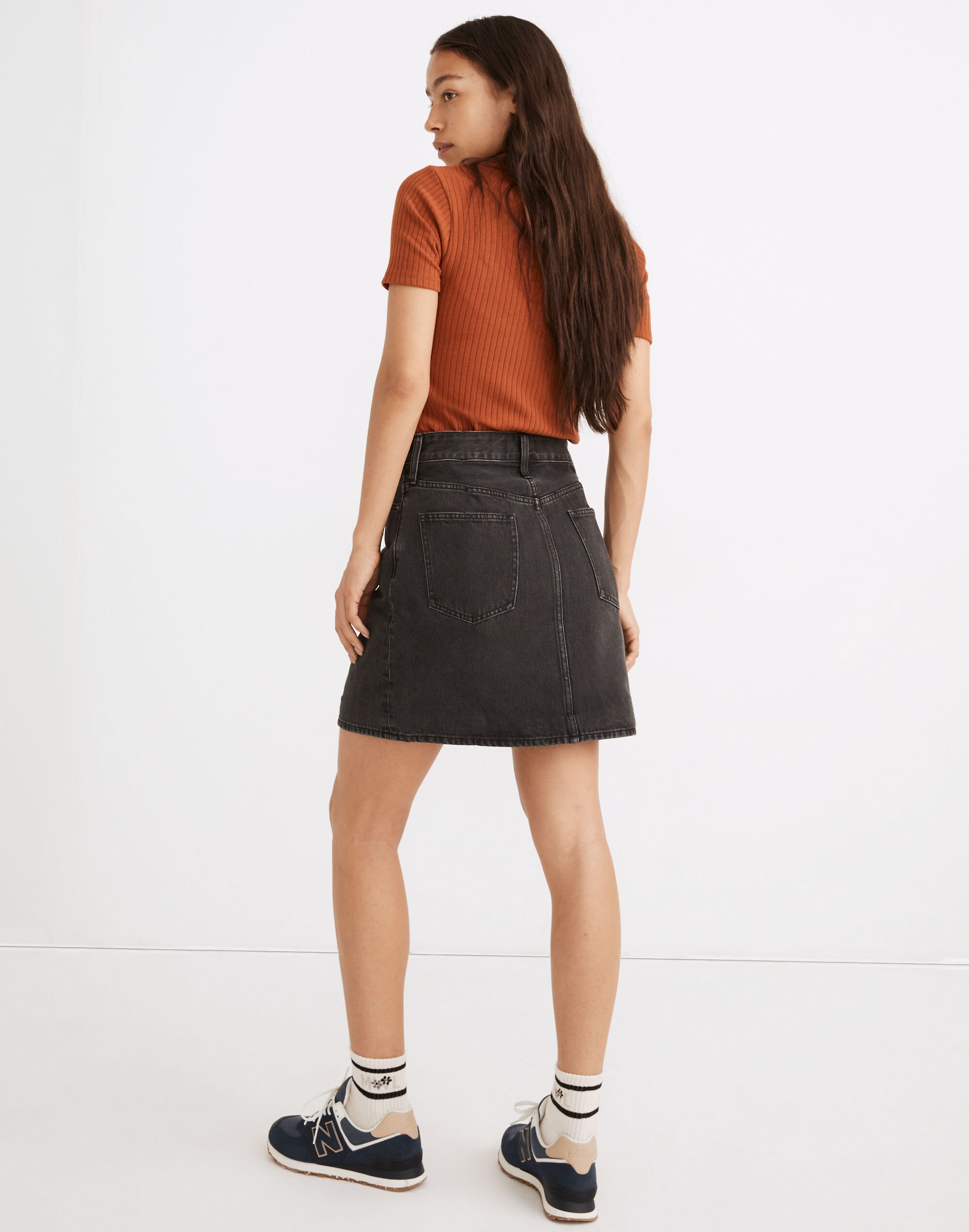 Curvy Rigid Denim High-Waist Straight Mini Skirt in Berridge Wash