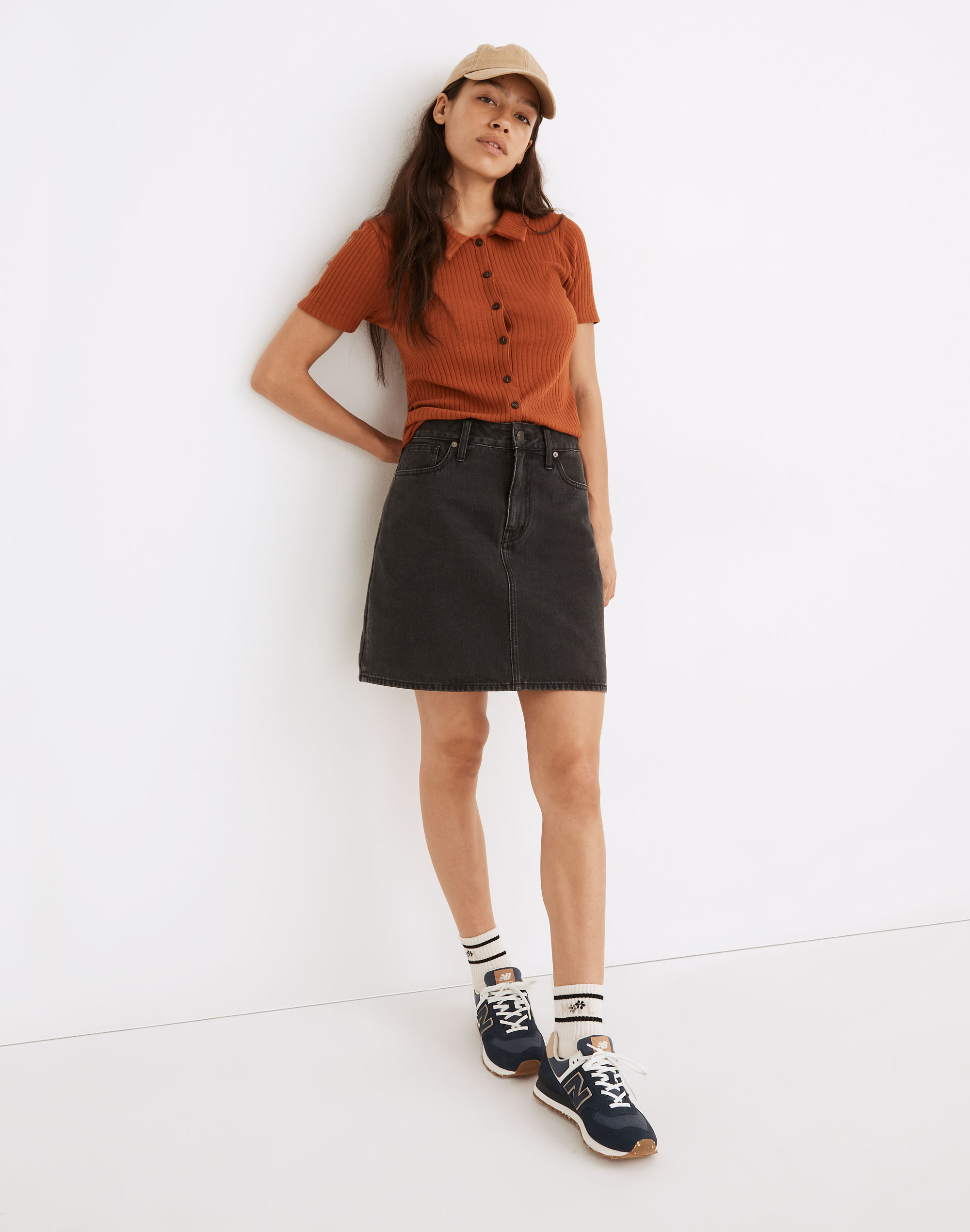 Curvy Rigid Denim High-Waist Straight Mini Skirt in Berridge Wash