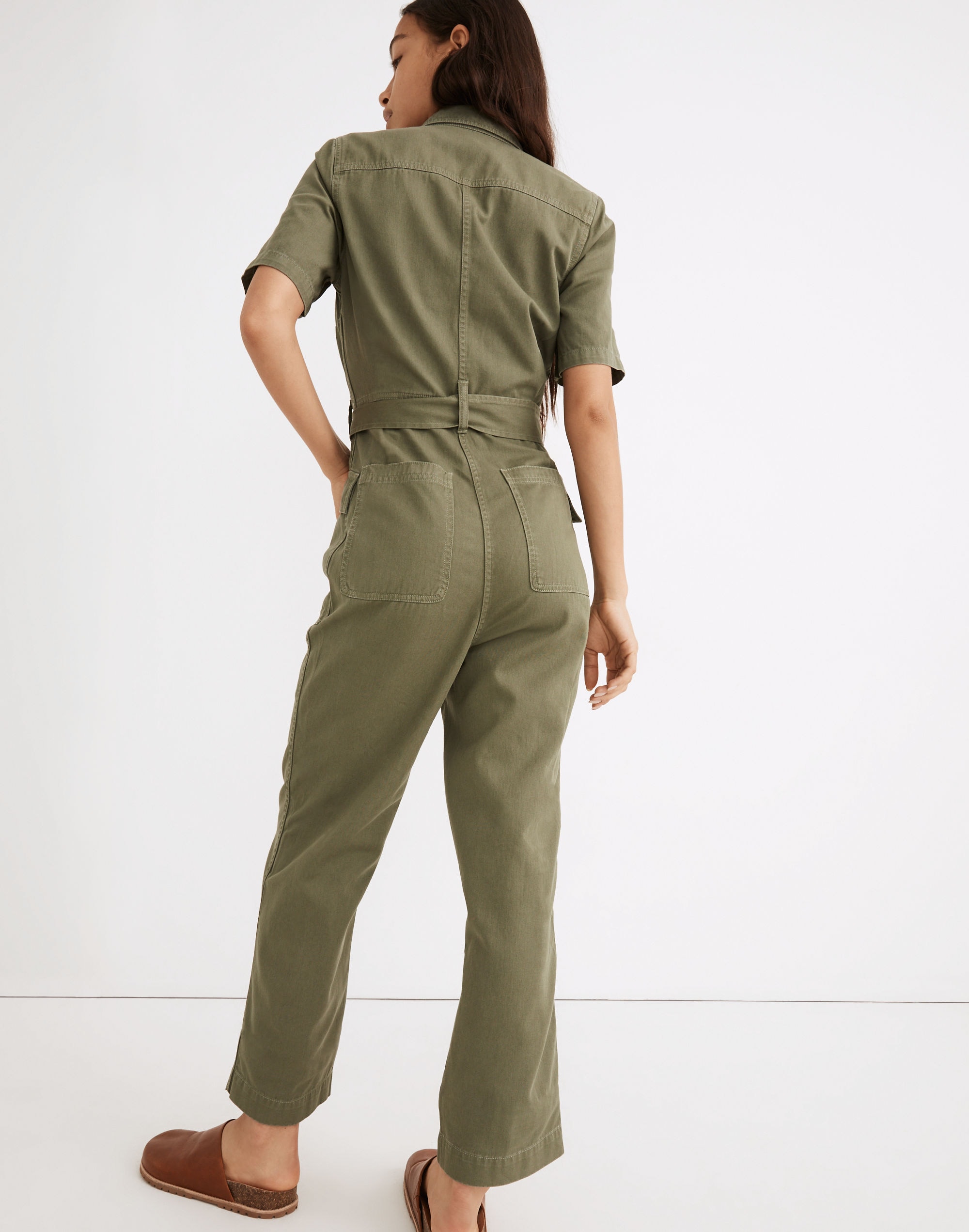 Curvy Tie-Waist Military Jumpsuit