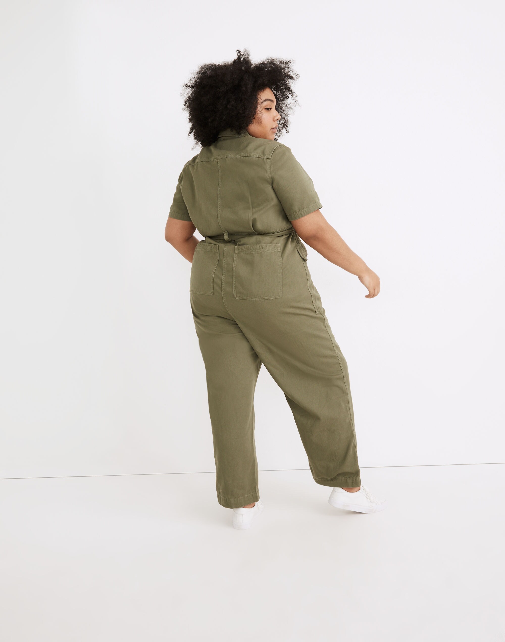 Plus Tie-Waist Military Jumpsuit