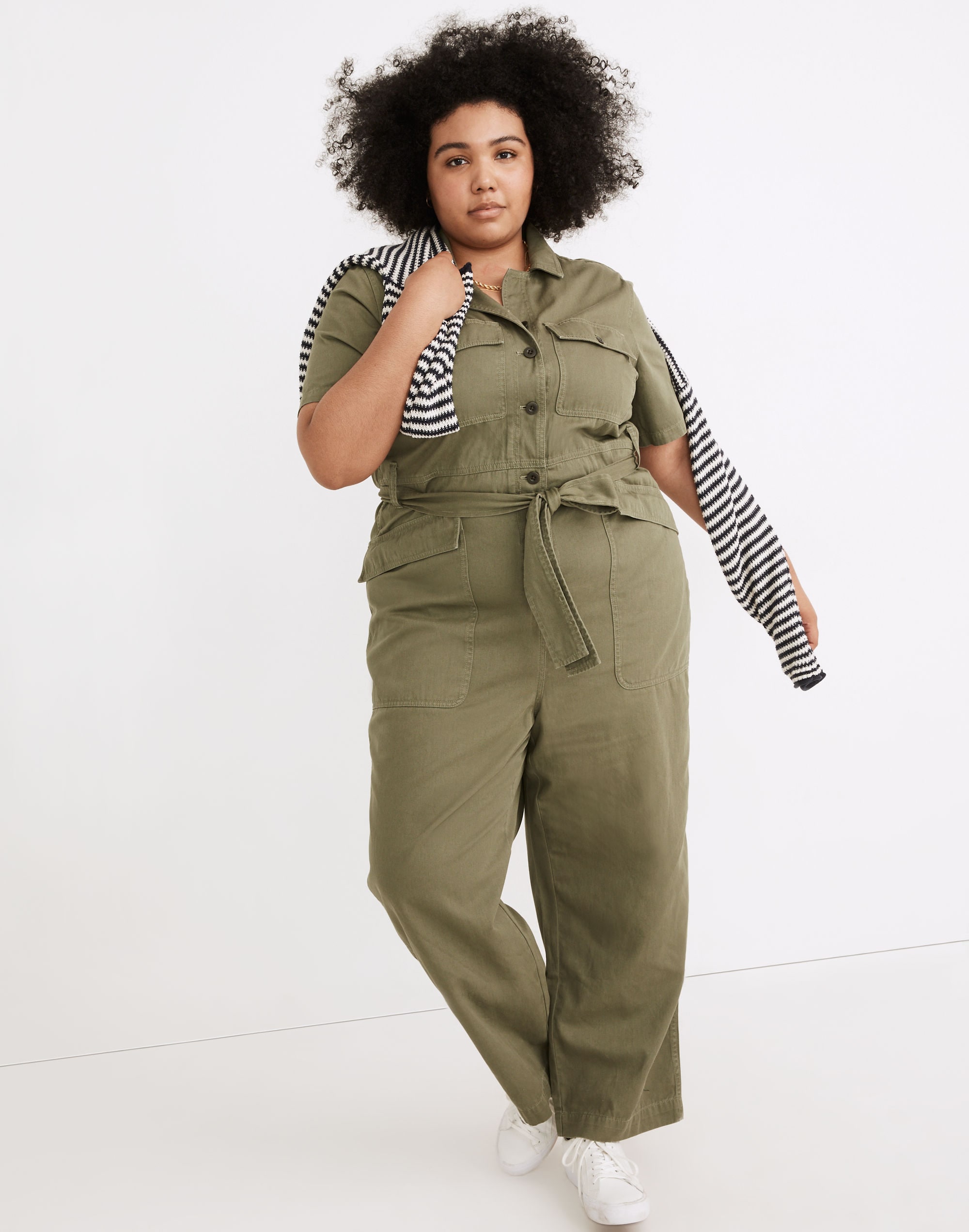 plus tie-waist military jumpsuit