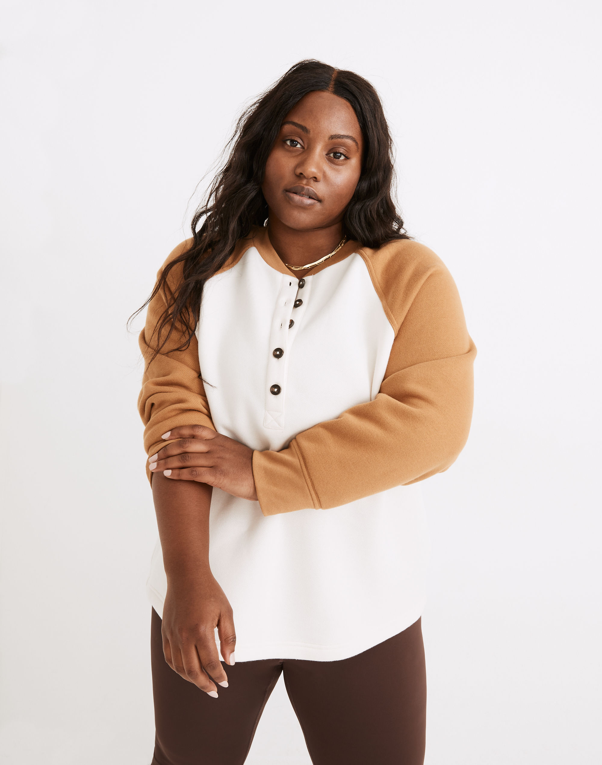 plus mwl betterterry henley sweatshirt in colorblock