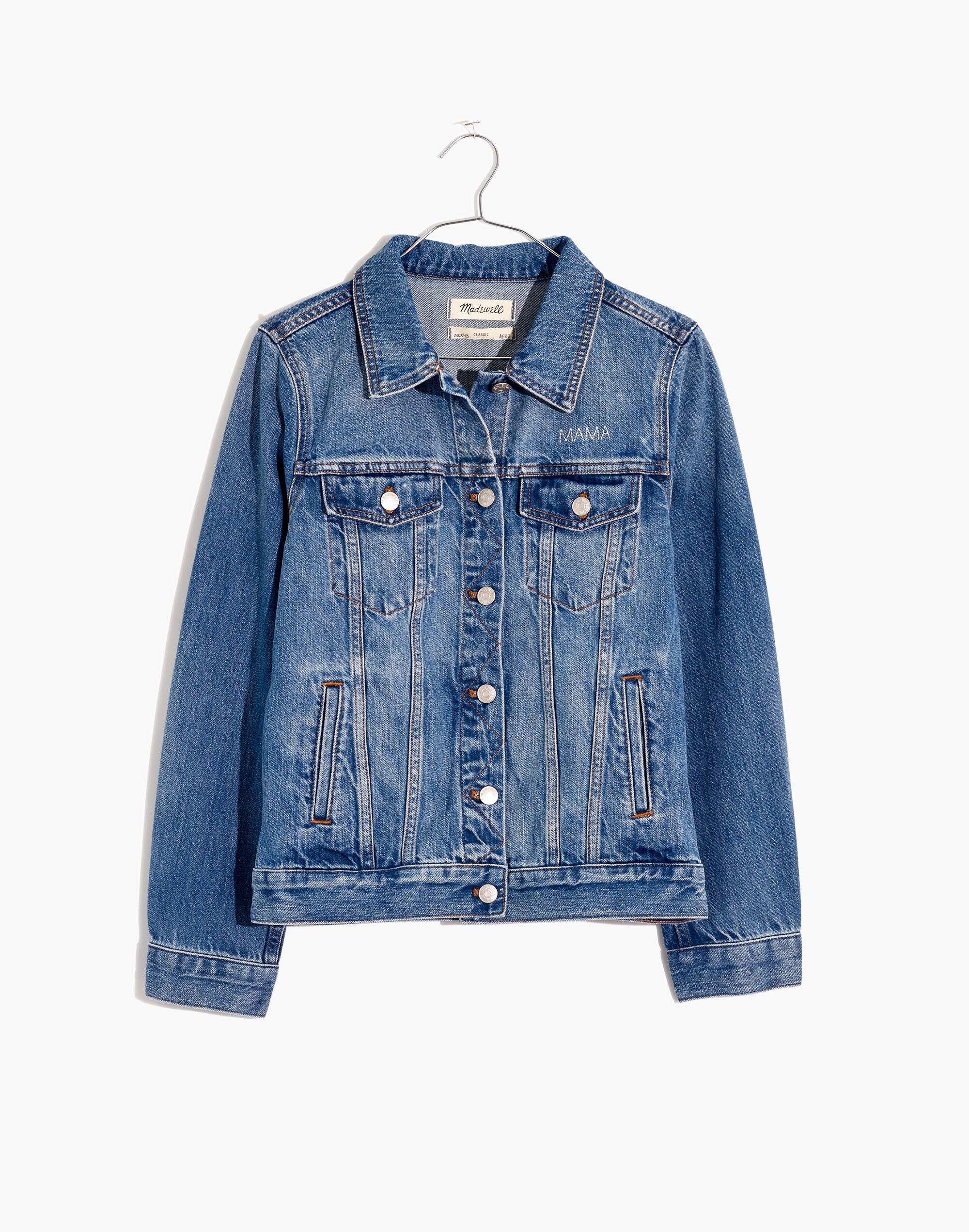 Mama Embroidered Jean Jacket in Medford Wash