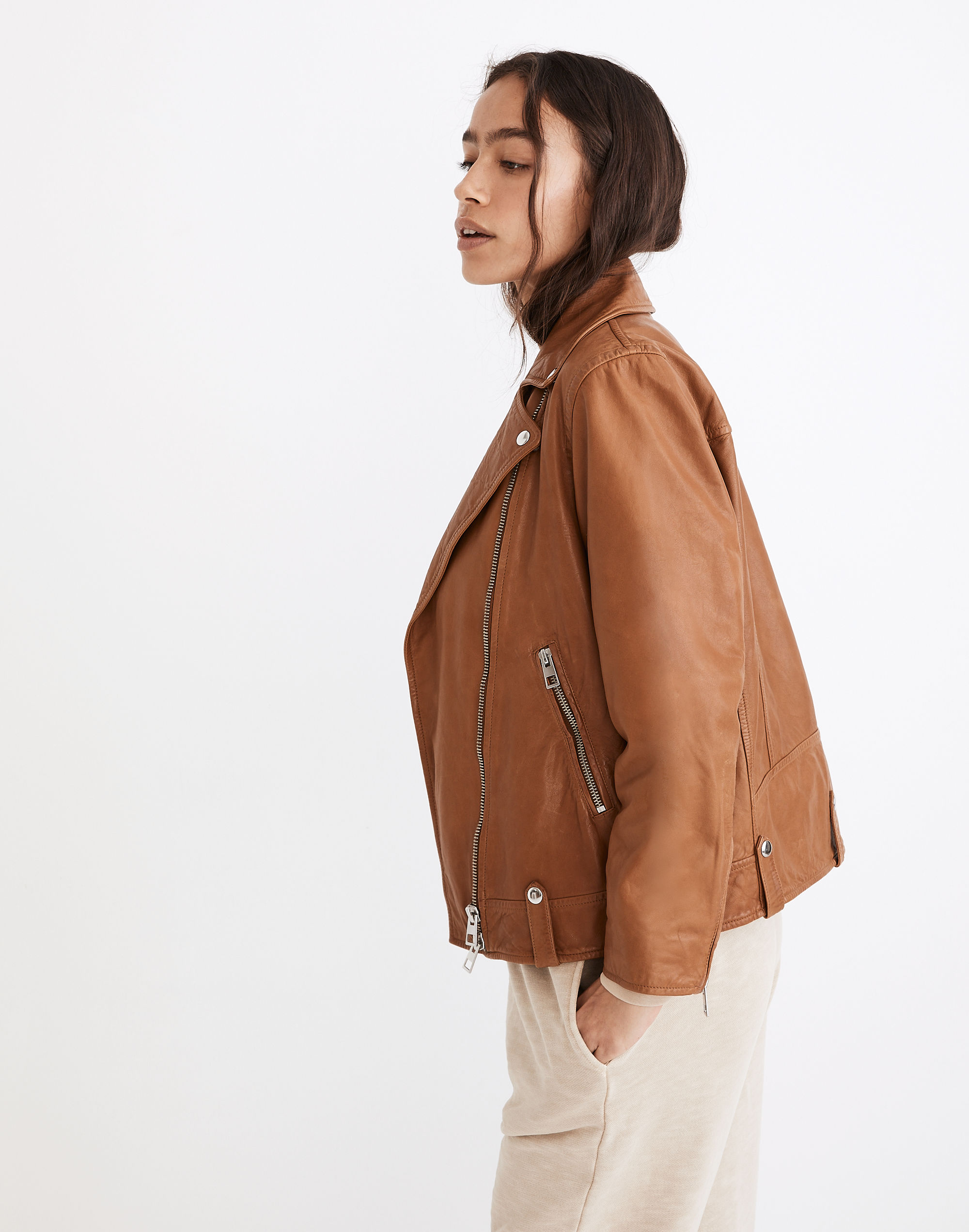 Washed Leather Oversized Motorcycle Jacket