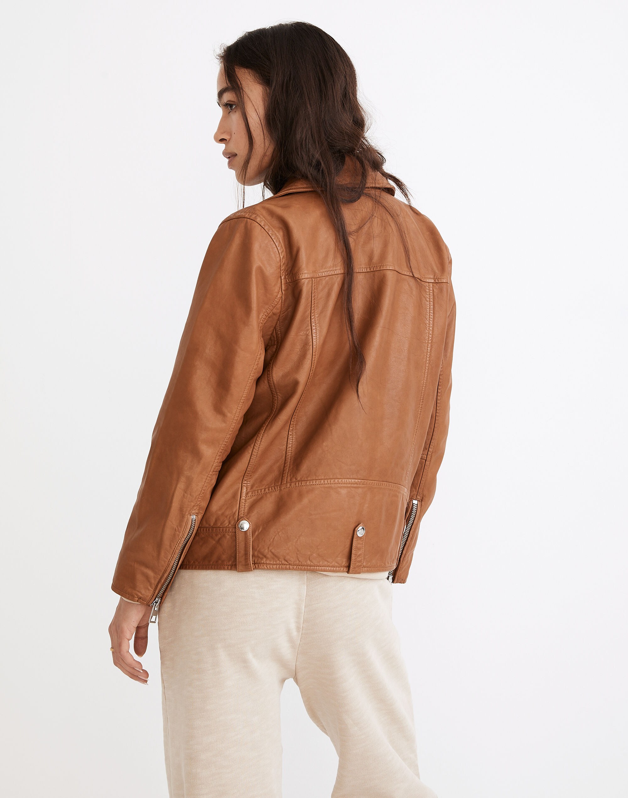 Washed Leather Oversized Motorcycle Jacket
