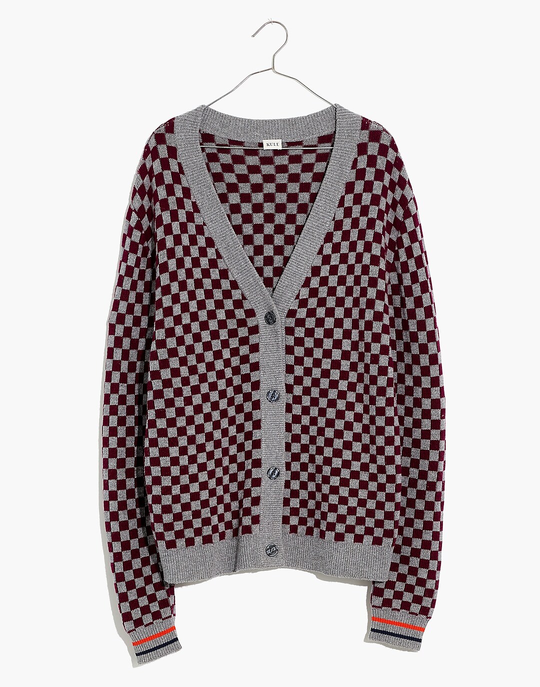 The Check Please - Taupe/Indigo Cardigan Sweater by KULE | XL