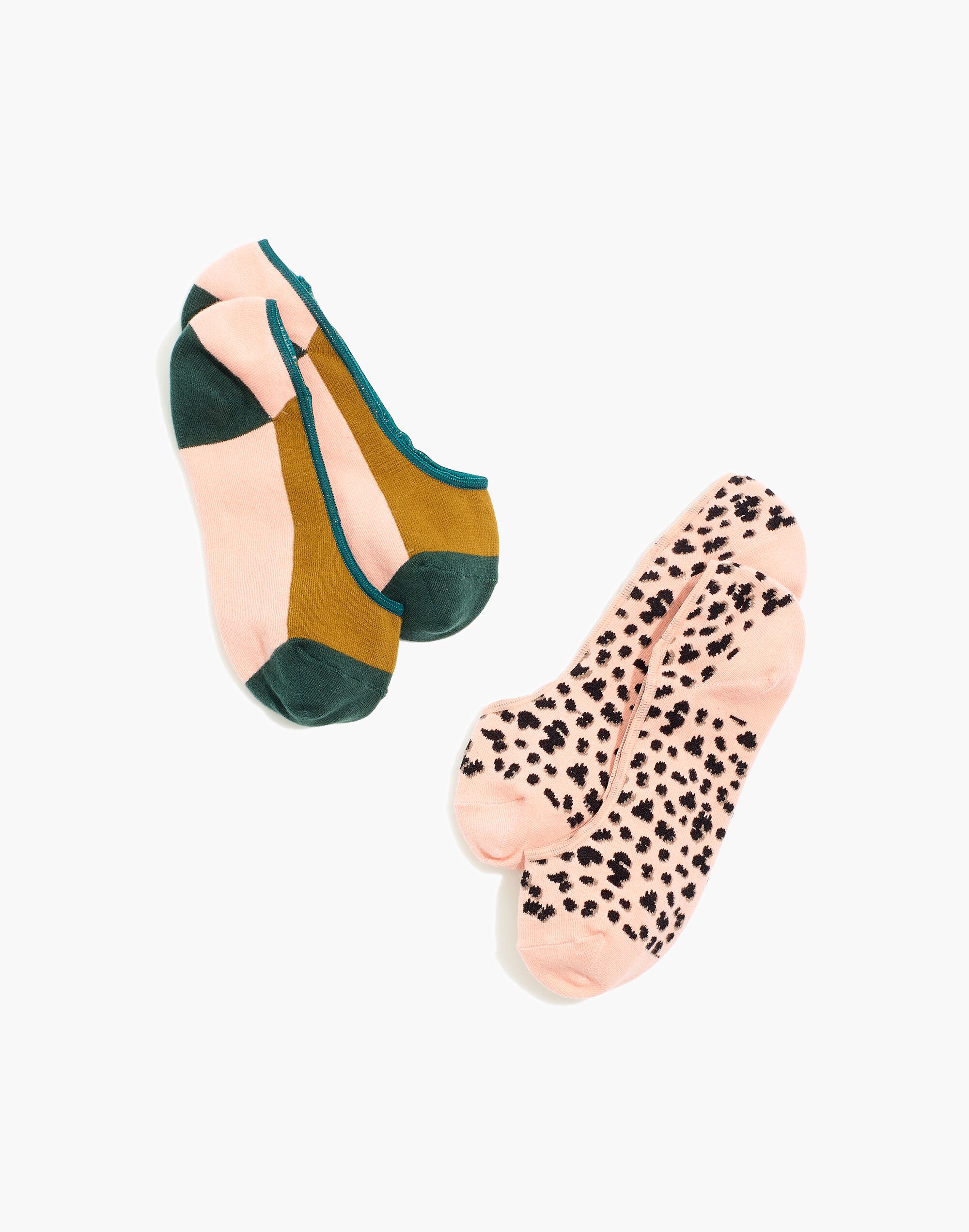 two-pack colorblock leopard low-profile socks