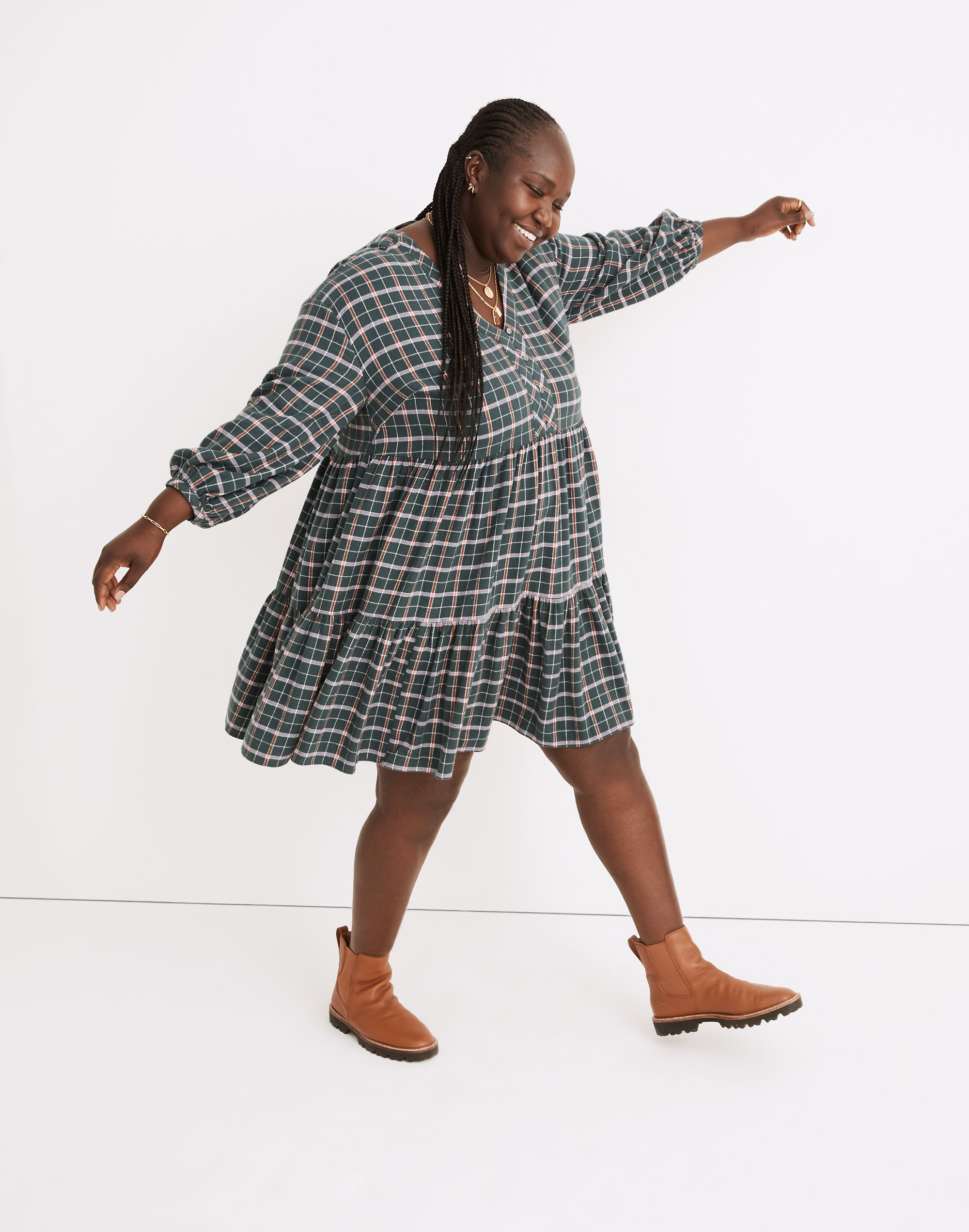 Plus Flannel Colette Mini Dress in Plaid