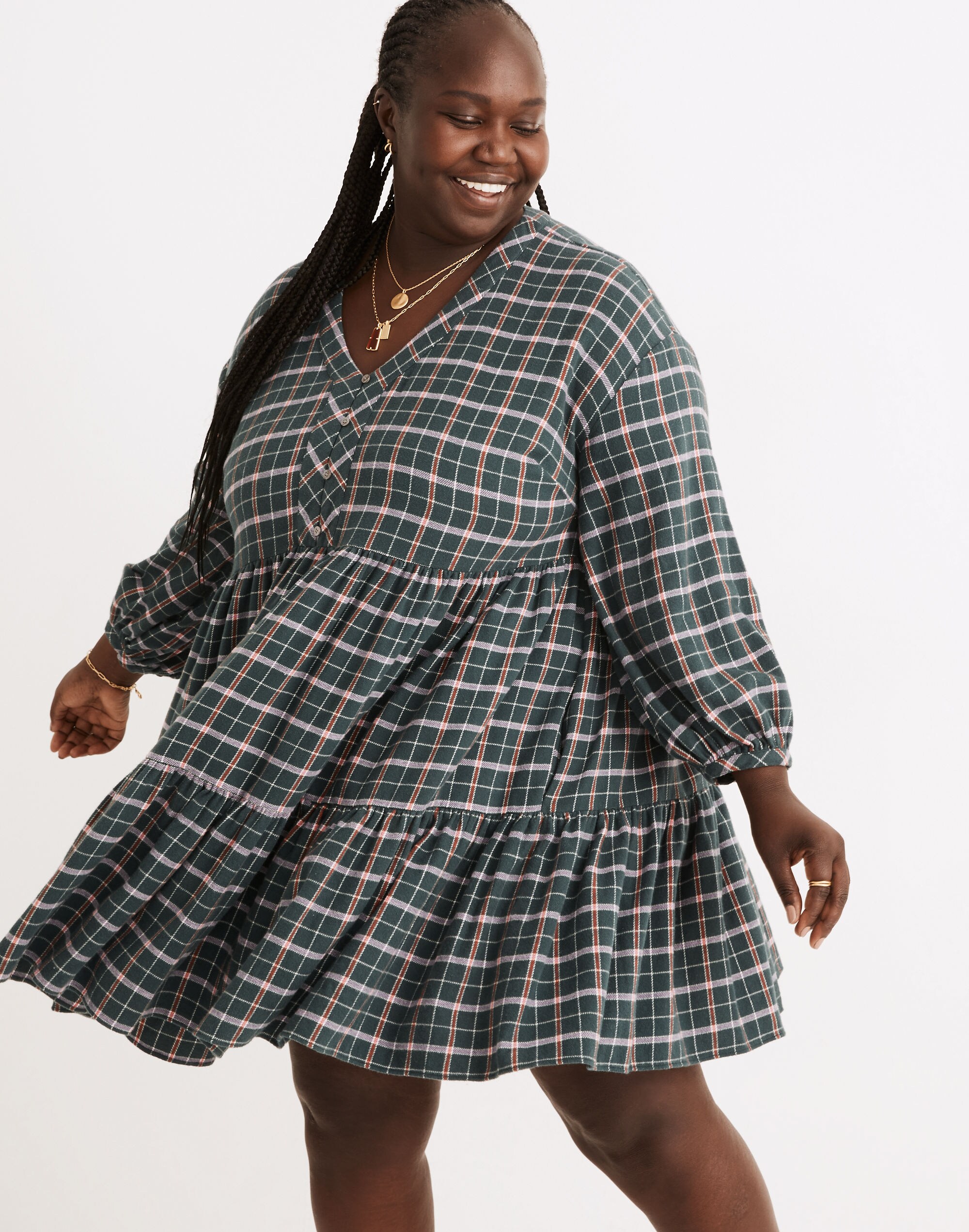 Plus Flannel Colette Mini Dress in Plaid