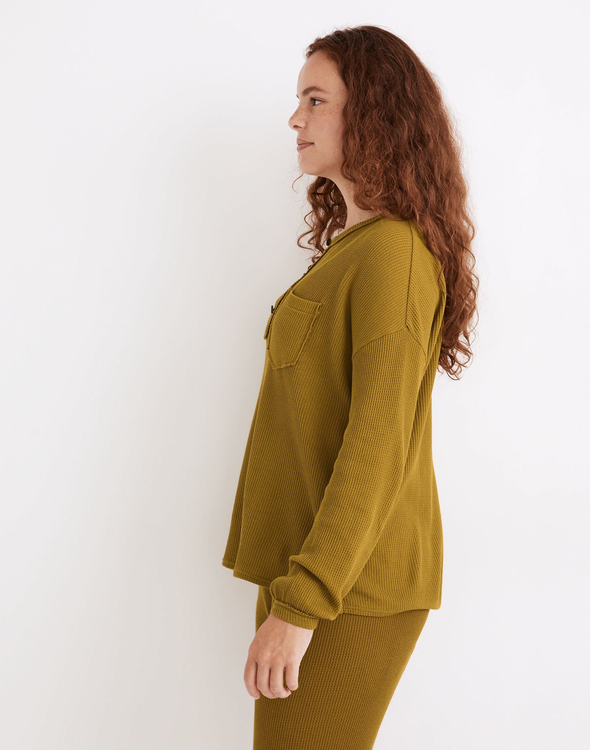 Waffle Knit Henley Pajama Top