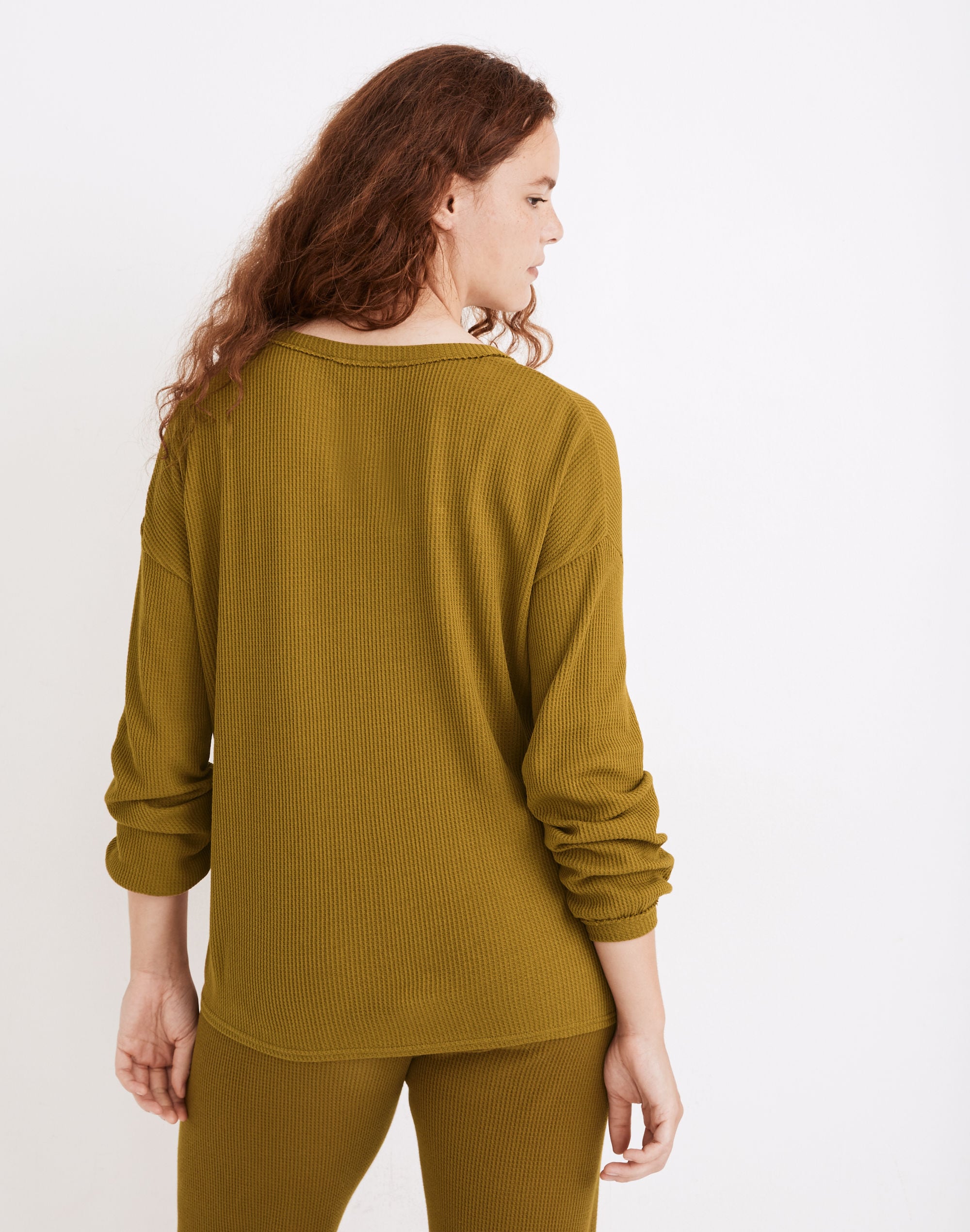 Waffle Knit Henley Pajama Top