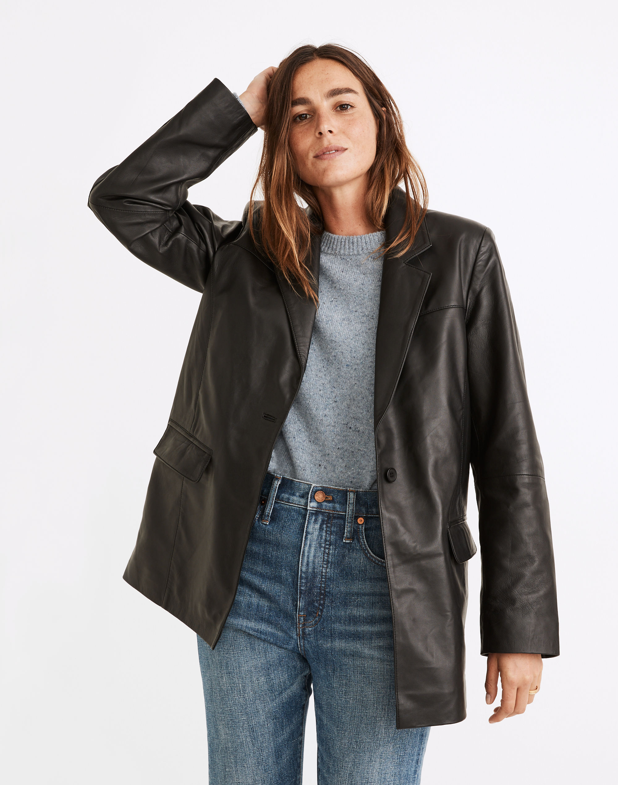 deadwood recycled leather brooke oversized blazer