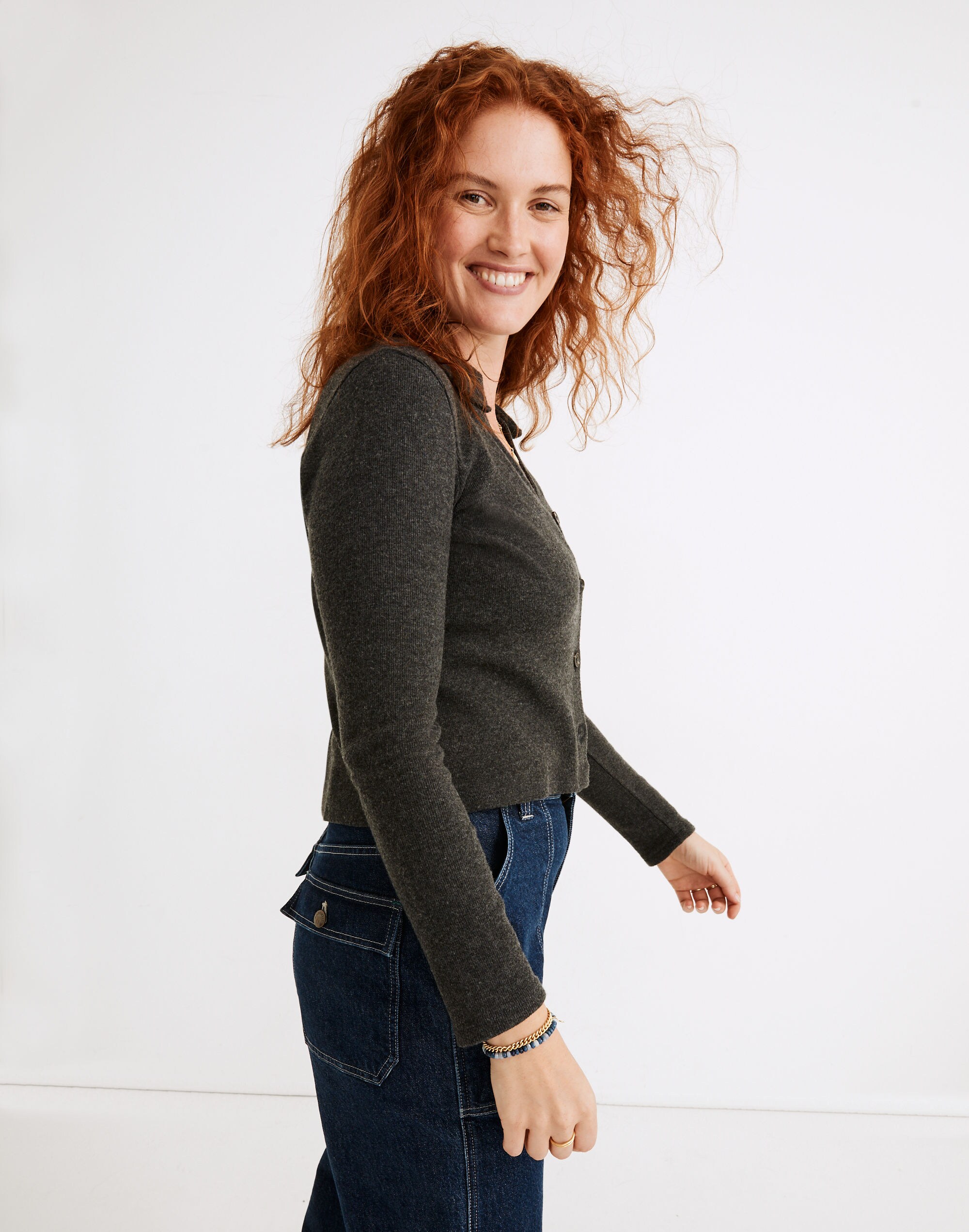 Brushed Rib Polo Crop Cardigan