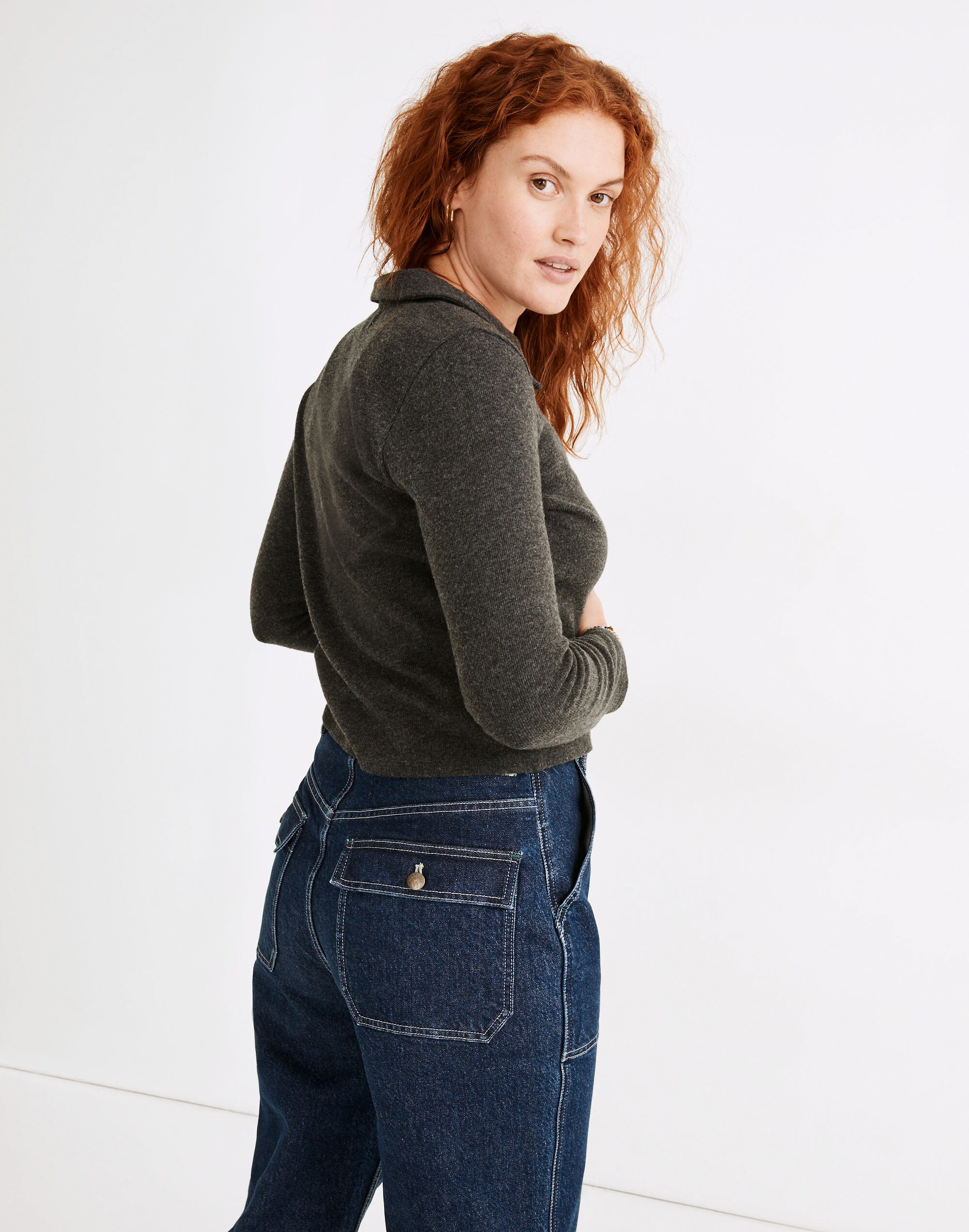 Brushed Rib Polo Crop Cardigan