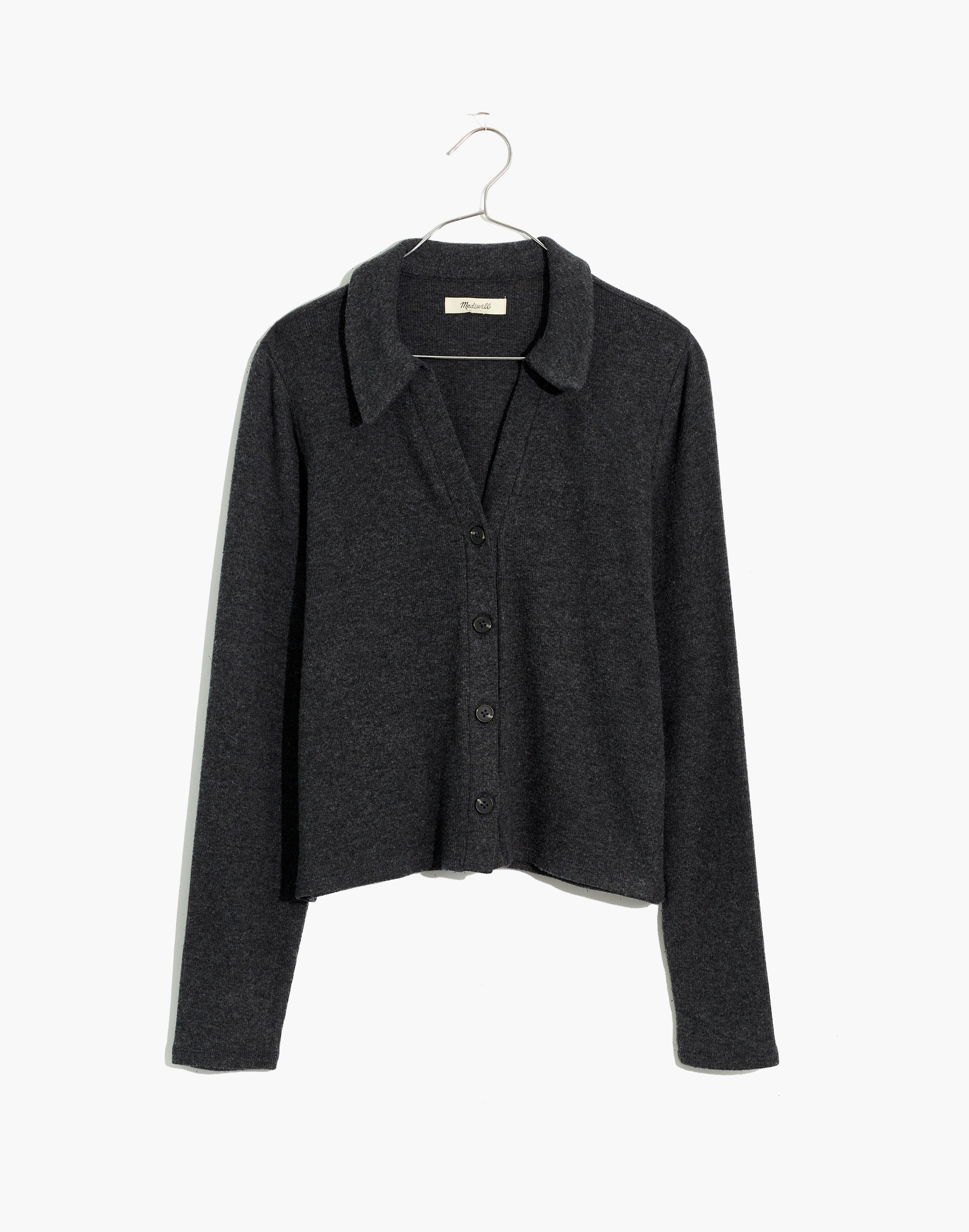 Brushed Rib Polo Crop Cardigan