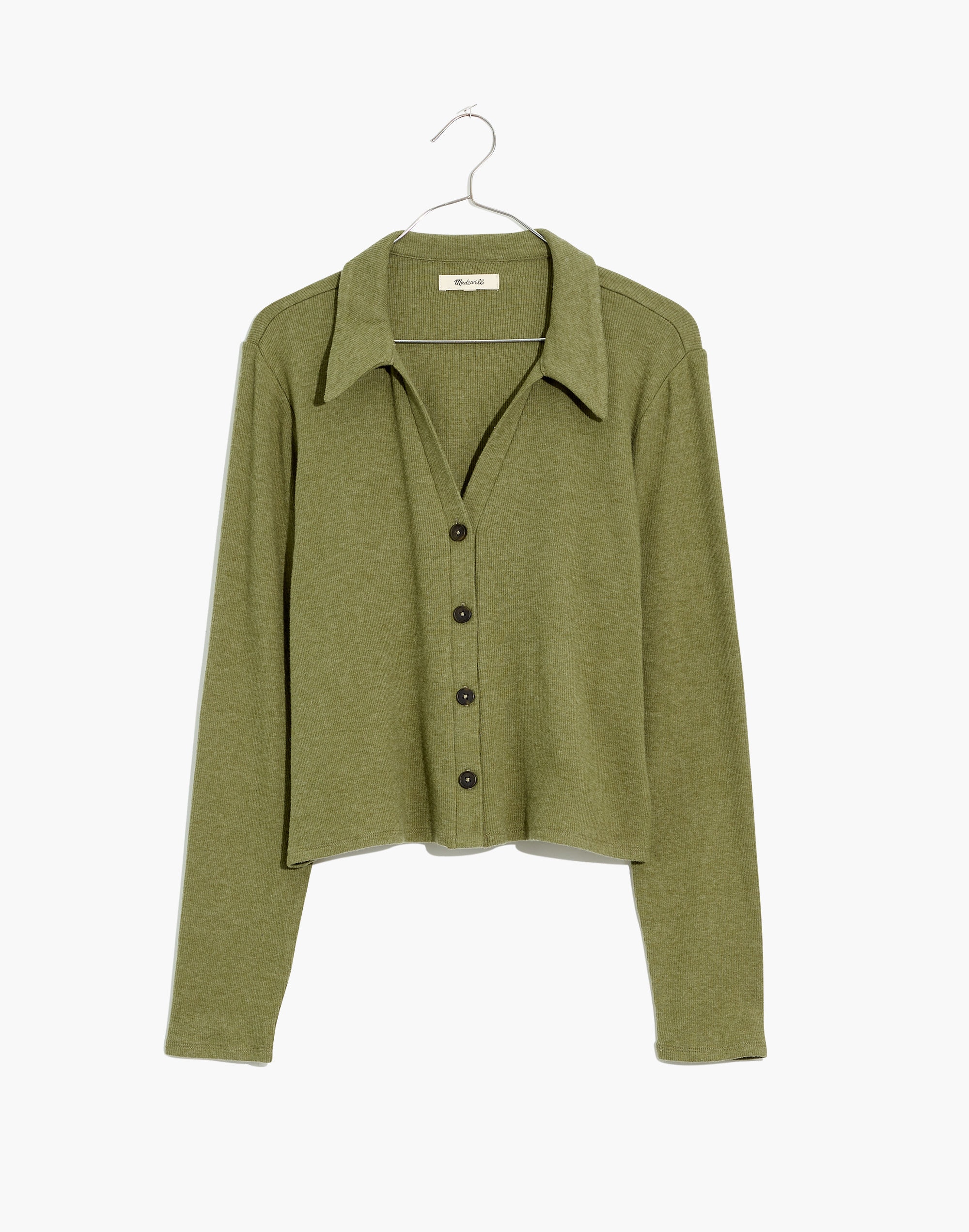 Brushed Rib Polo Crop Cardigan
