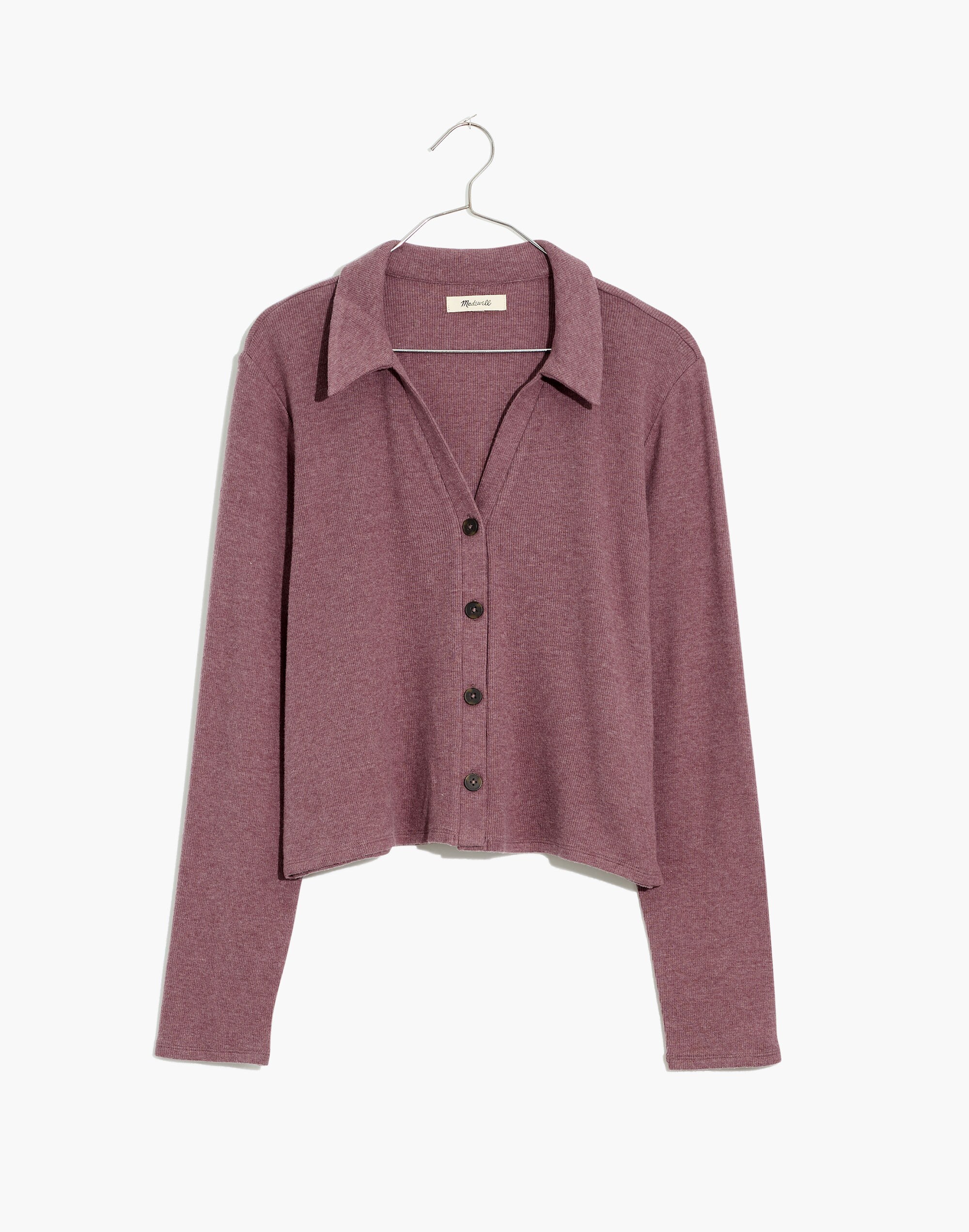 Brushed Rib Polo Crop Cardigan