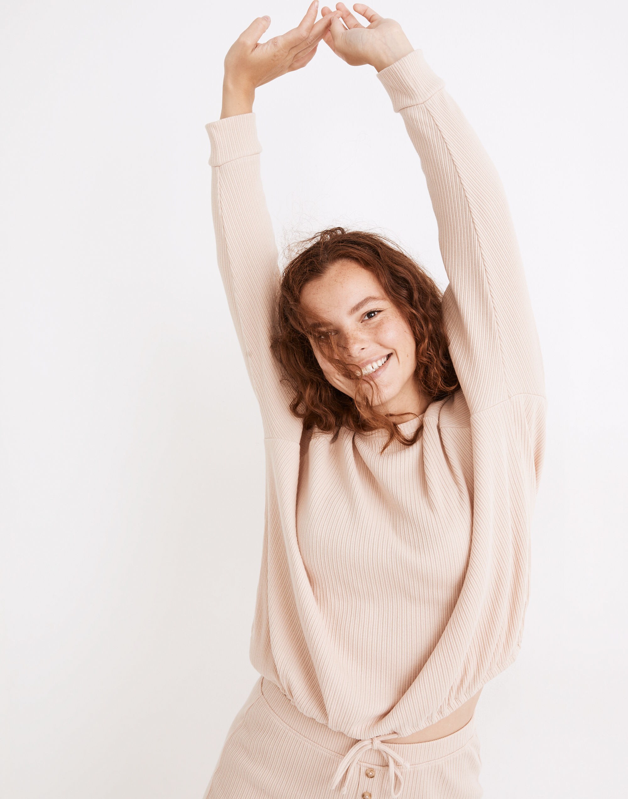 Ribbed Knit Drawstring Pajama Top