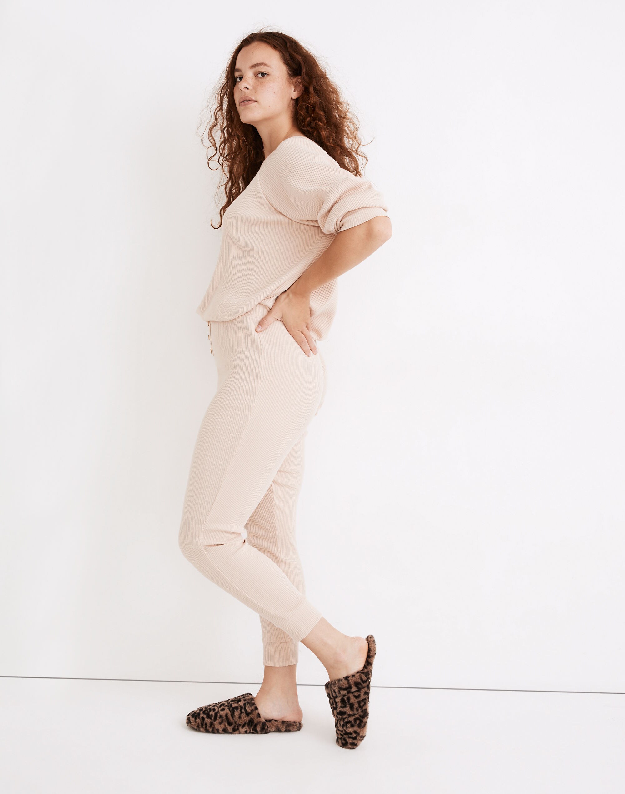 Ribbed Knit Slim Pajama Pants