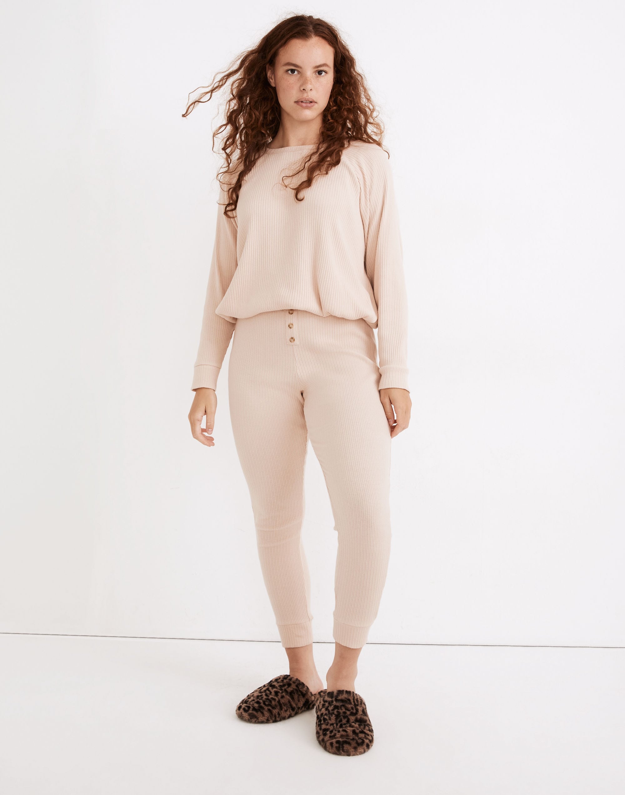 Ribbed Knit Slim Pajama Pants