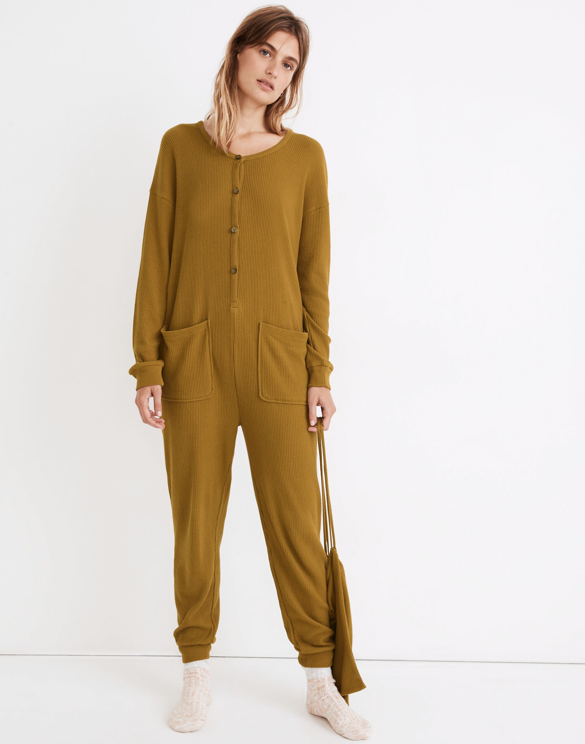 Waffle Knit Union Suit One-Piece Pajamas