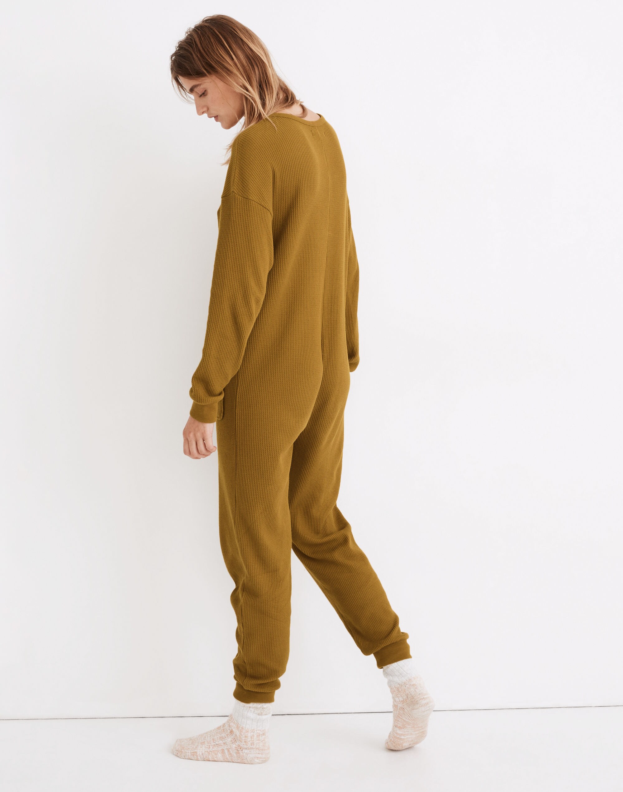 Waffle Knit Union Suit One-Piece Pajamas