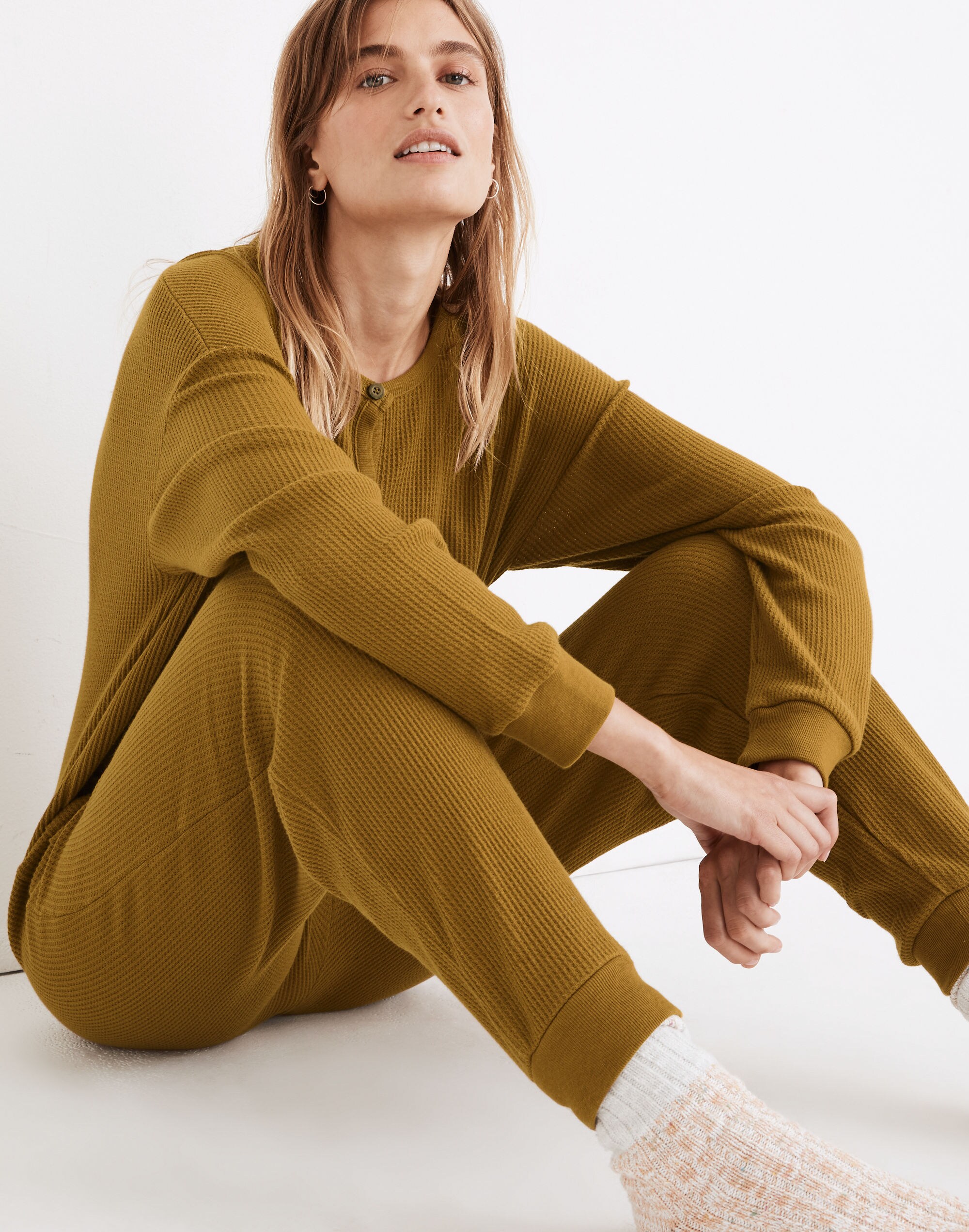 Waffle Knit Union Suit One-Piece Pajamas