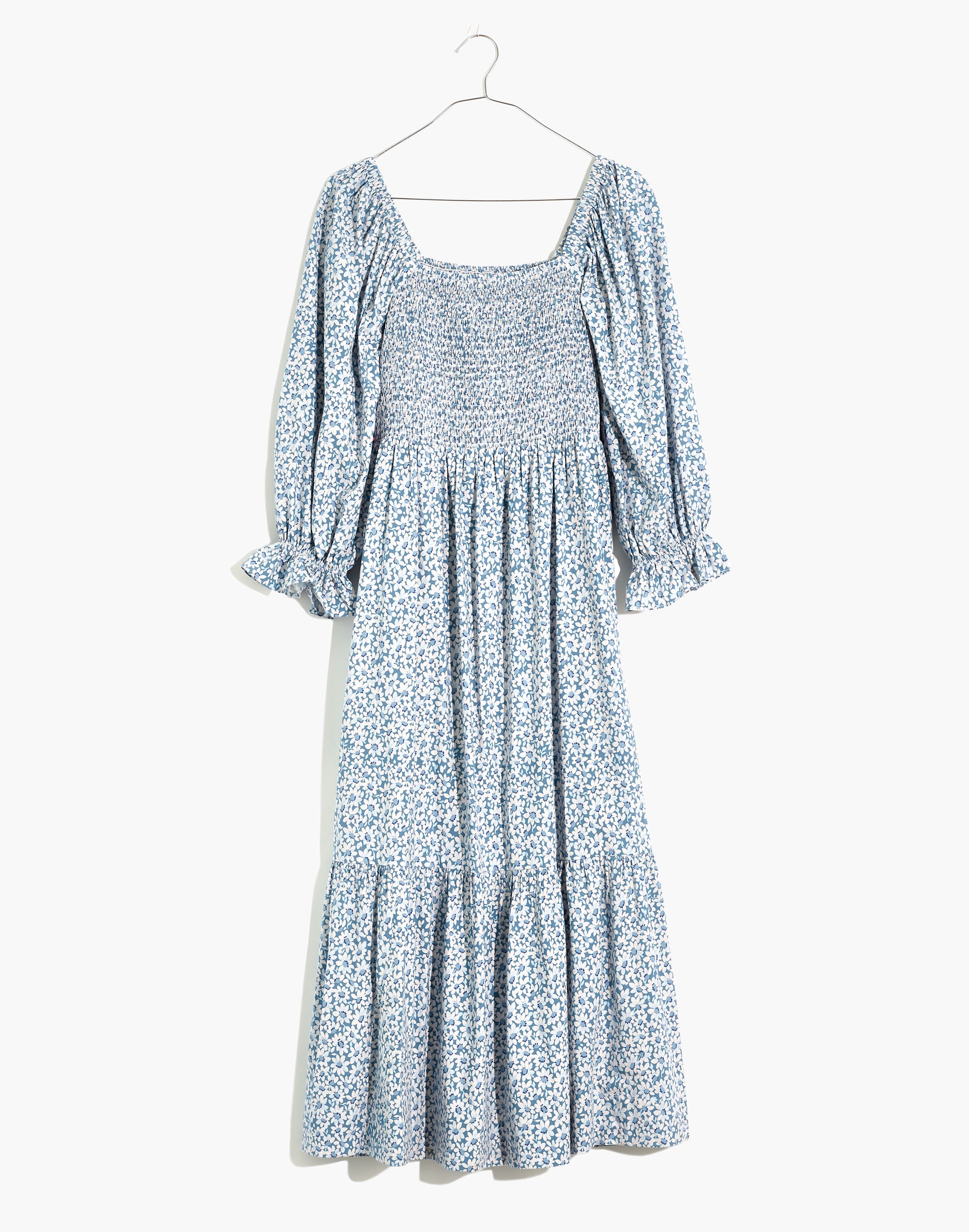Plus Lucie Elbow-Sleeve Smocked Midi Dress in Sunflower Field