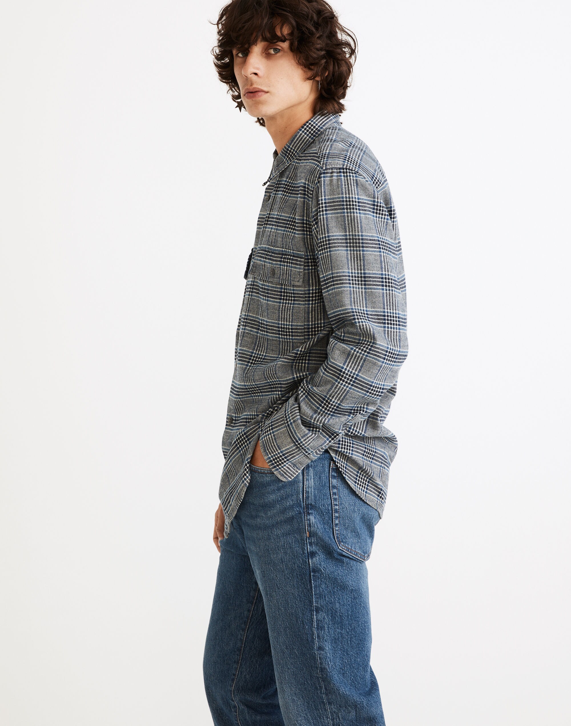 Perfect Long-Sleeve Shirt in Indigo Plaid
