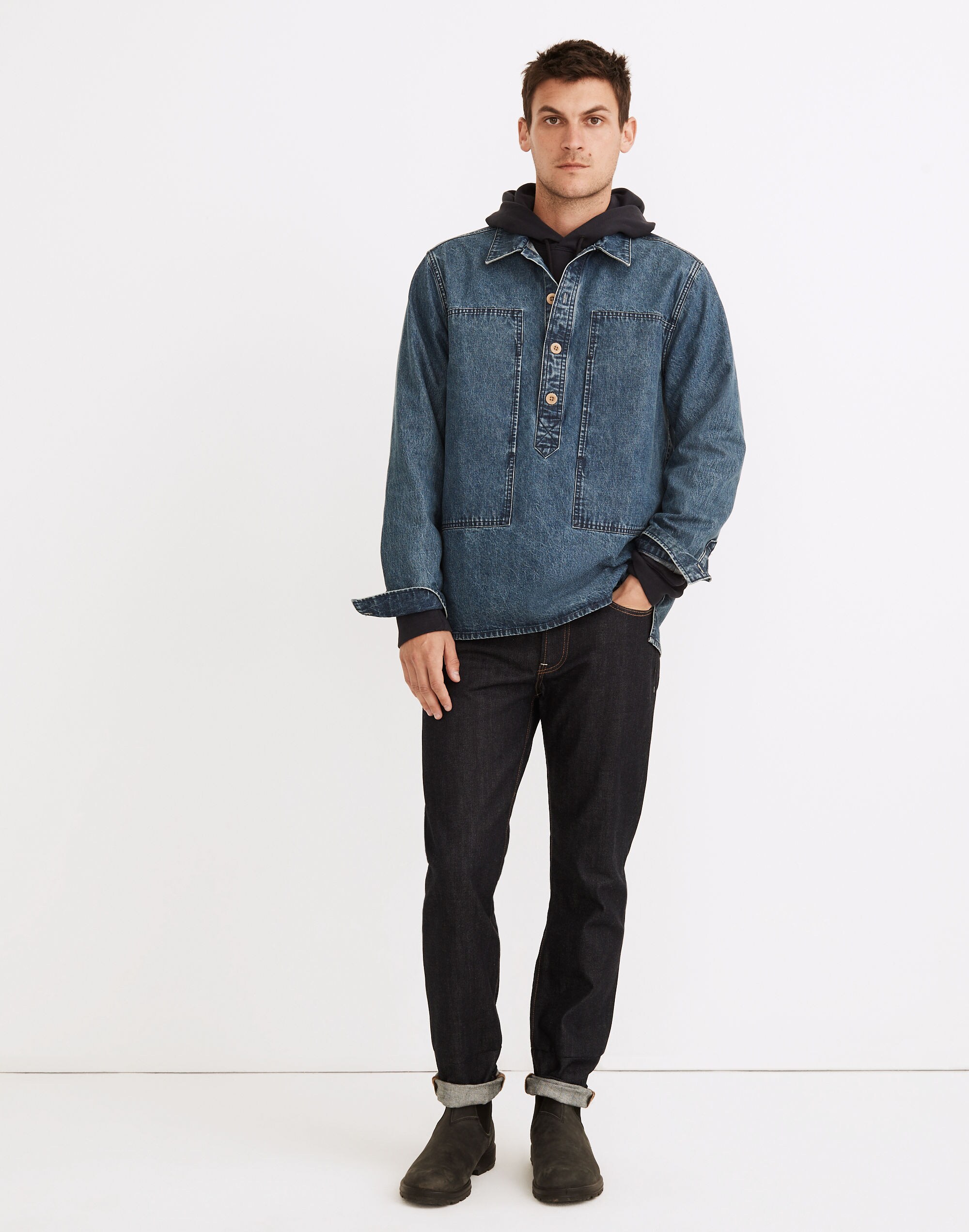 Denim Easy Long-Sleeve Popover Shirt