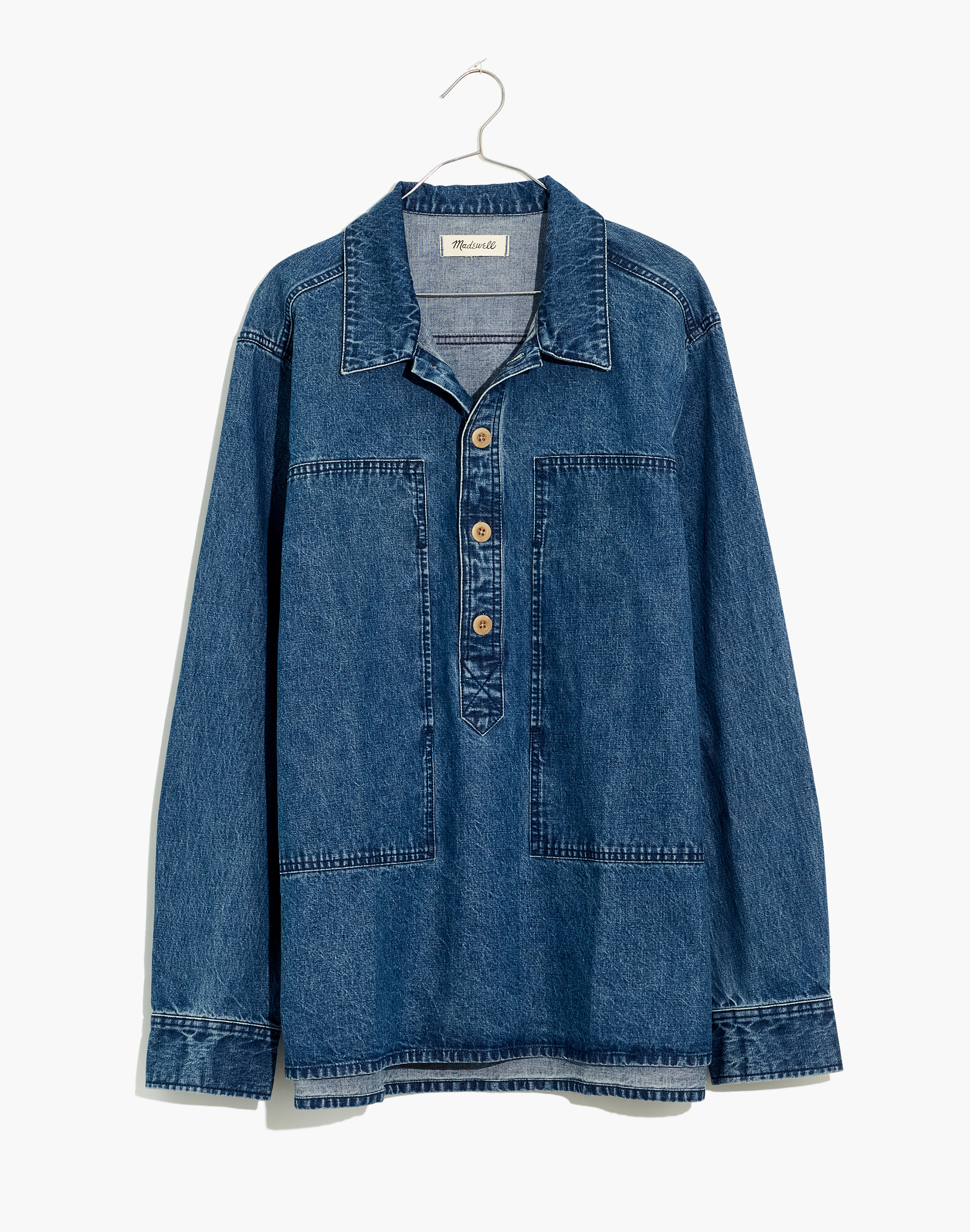 Denim Easy Long-Sleeve Popover Shirt