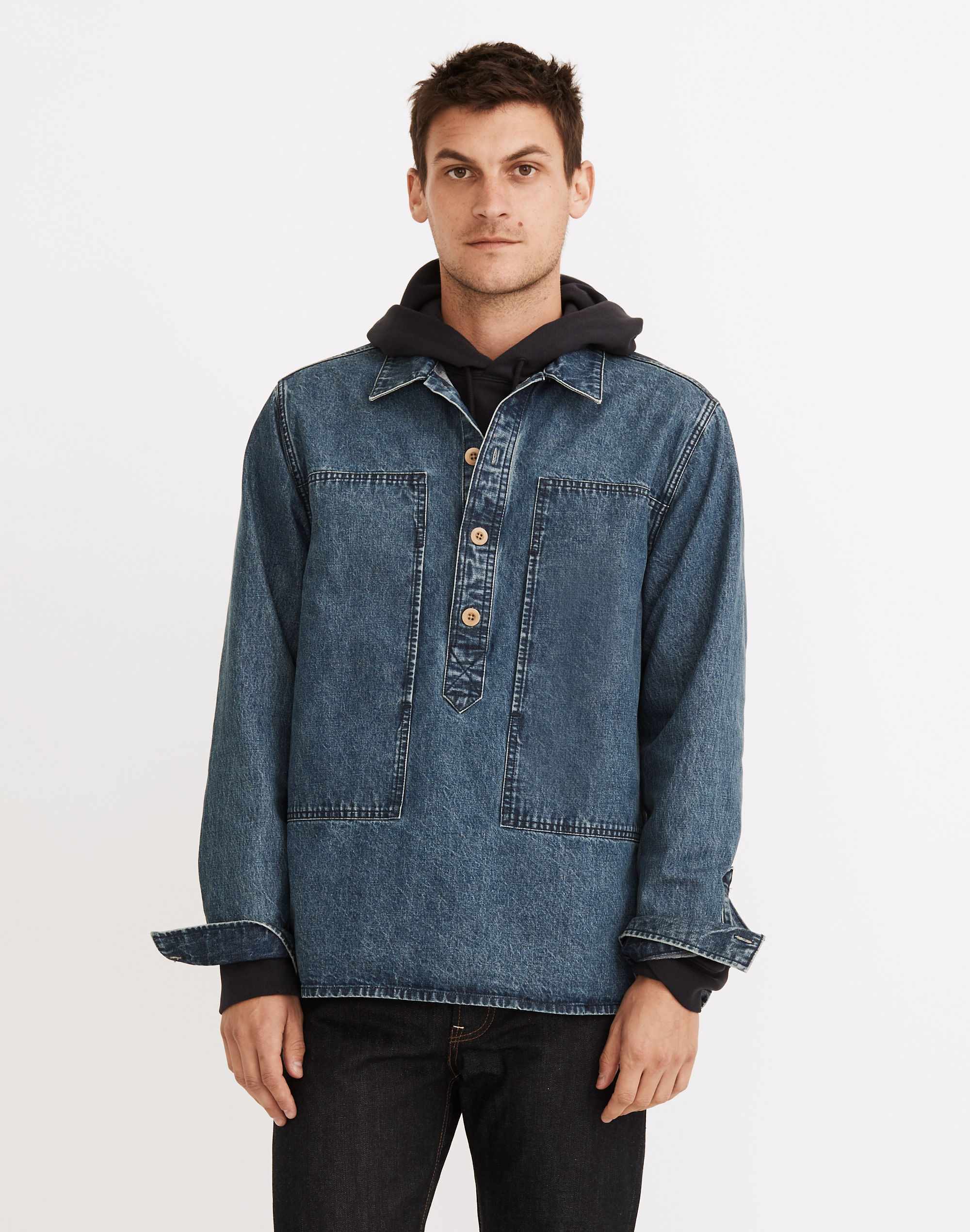 Denim Easy Long-Sleeve Popover Shirt