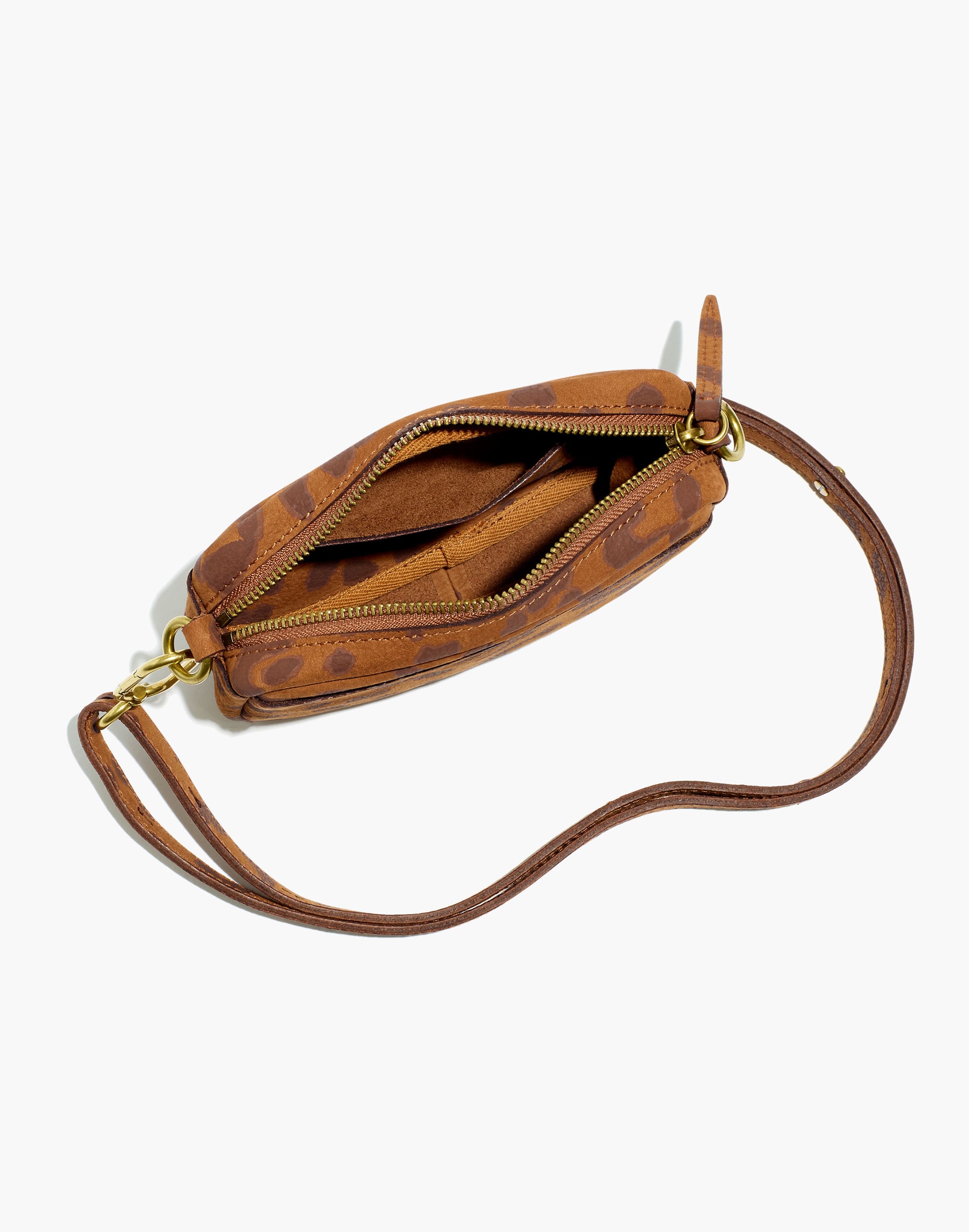 The Nubuck Carabiner Mini Crossbody Bag in Leopard Print