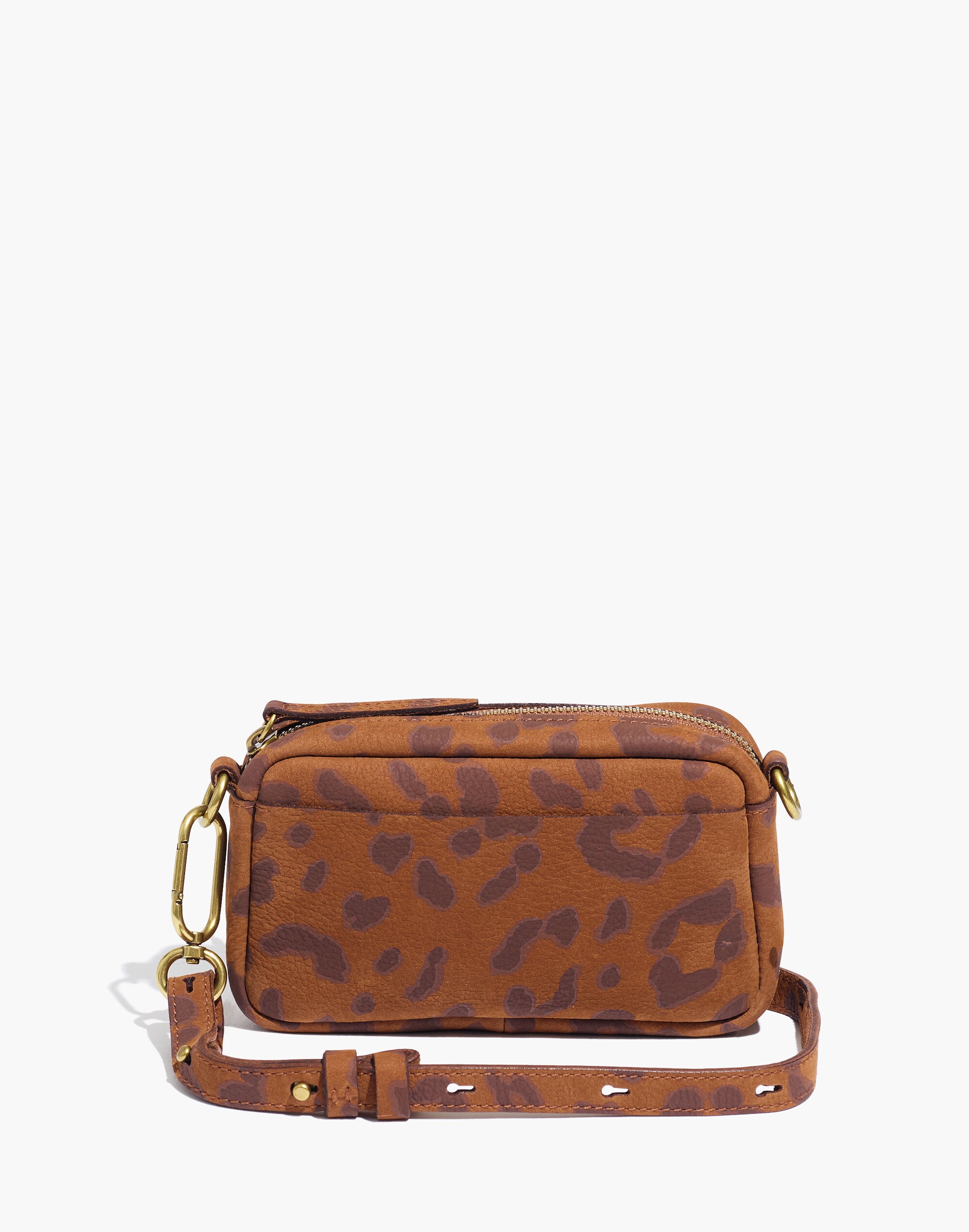The Nubuck Carabiner Mini Crossbody Bag in Leopard Print