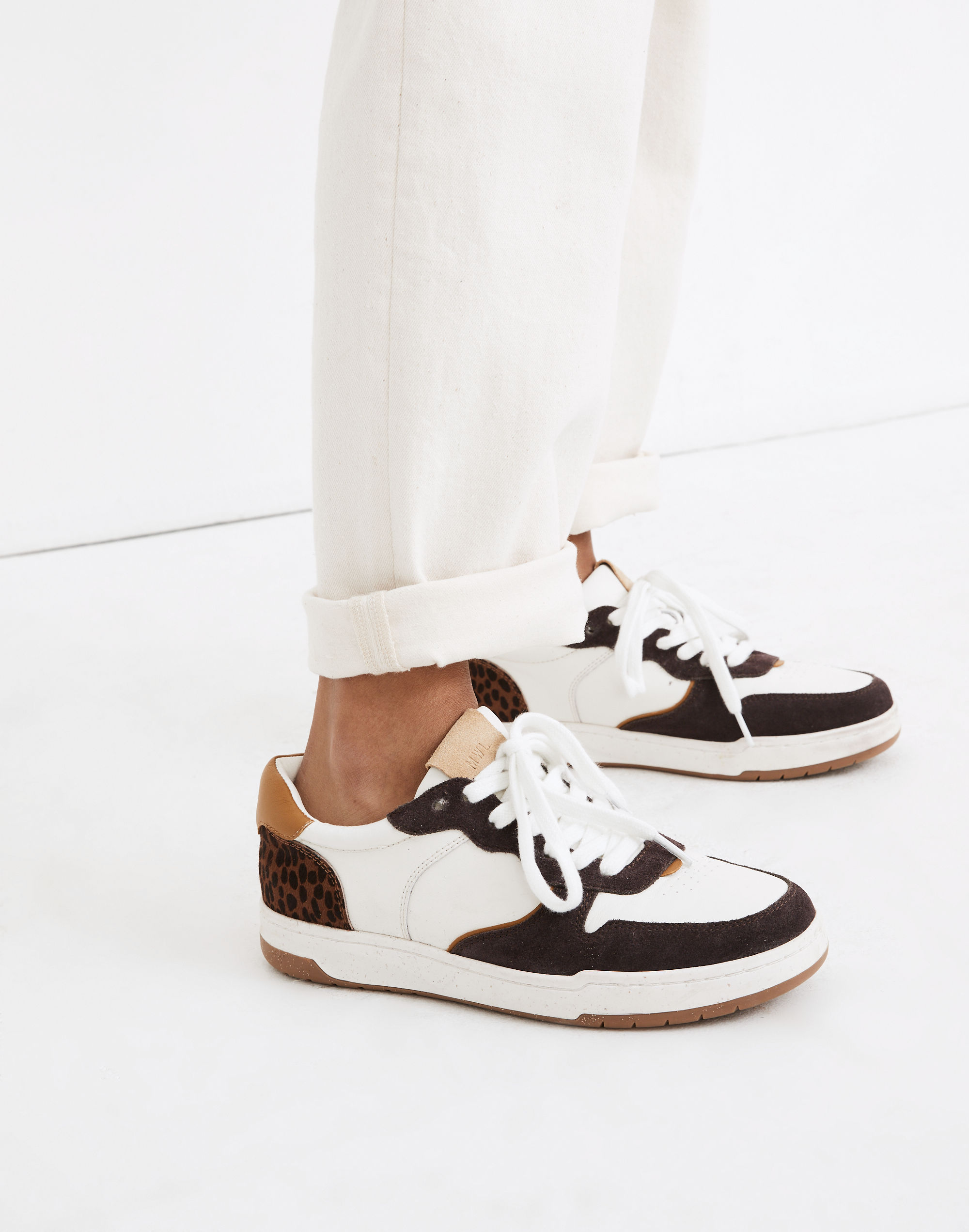 Court Sneakers in Leather and Cheetah Calf Hair