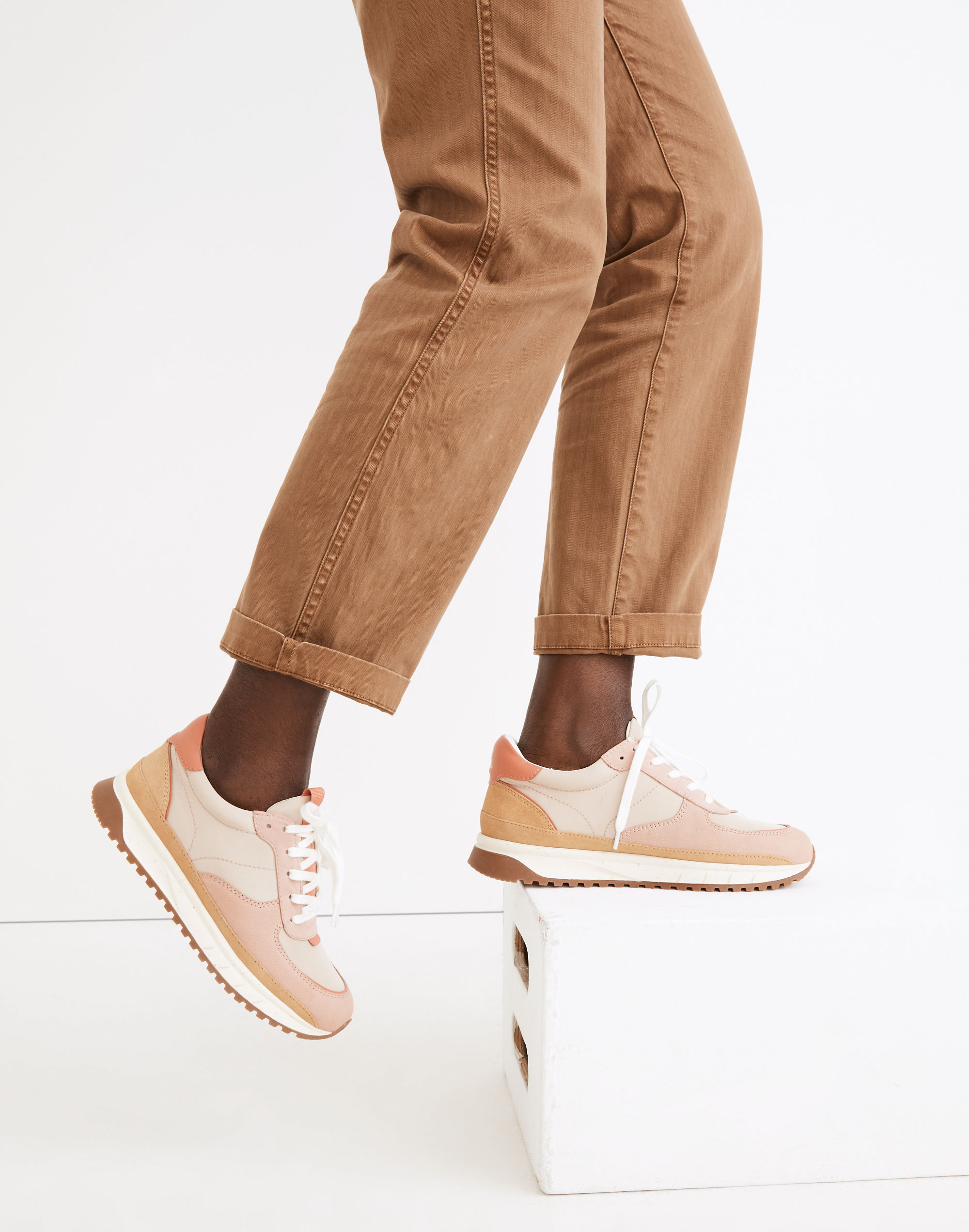 Kickoff Trainer Sneakers in (Re)sourced Nylon and Pink Nubuck