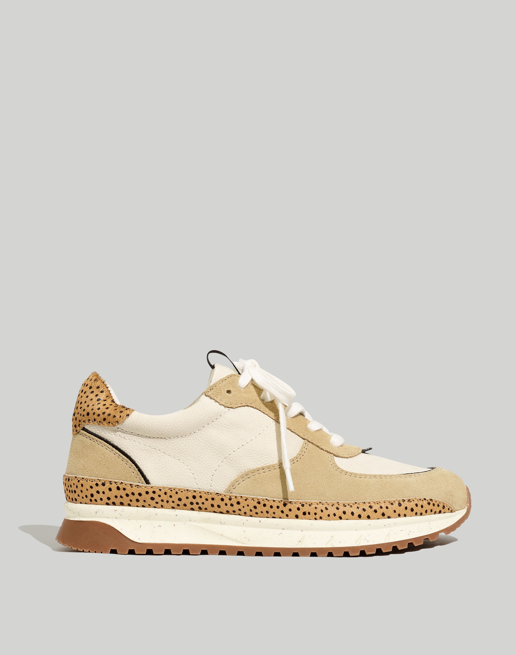 Kickoff Trainer Sneakers in Leather and Spot Dot Calf Hair