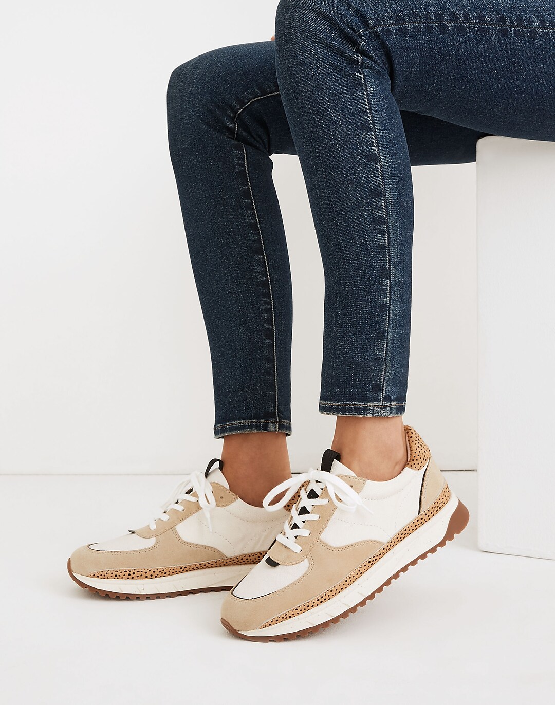 Kickoff Trainer Sneakers in Leather and Spot Dot Calf Hair