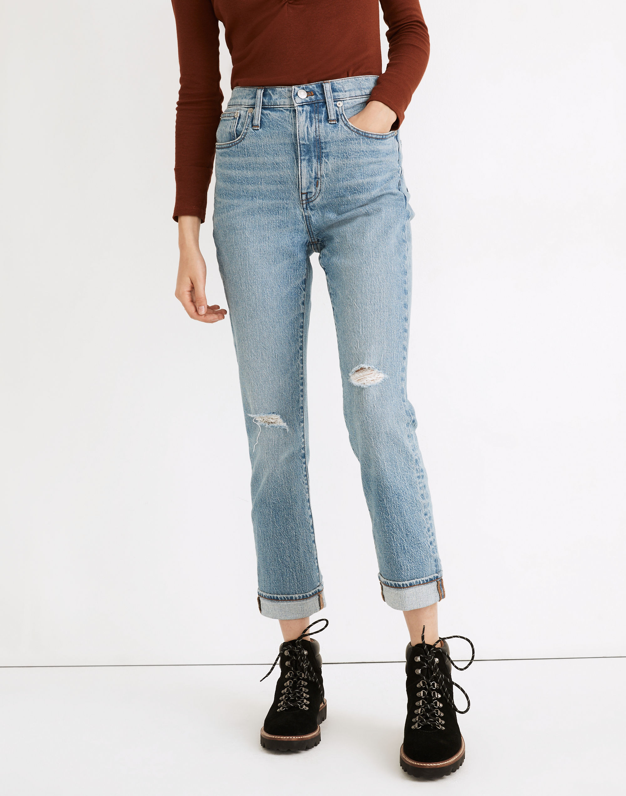 The Tall High-Rise Slim Boyjean in Bilston Wash: Ripped Edition