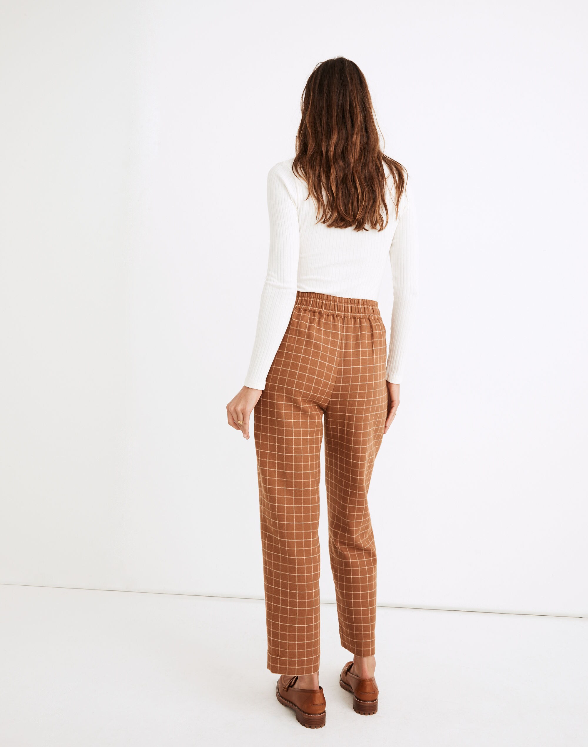 Waffleback Pull-On High-Rise Tapered Pants in Windowpane