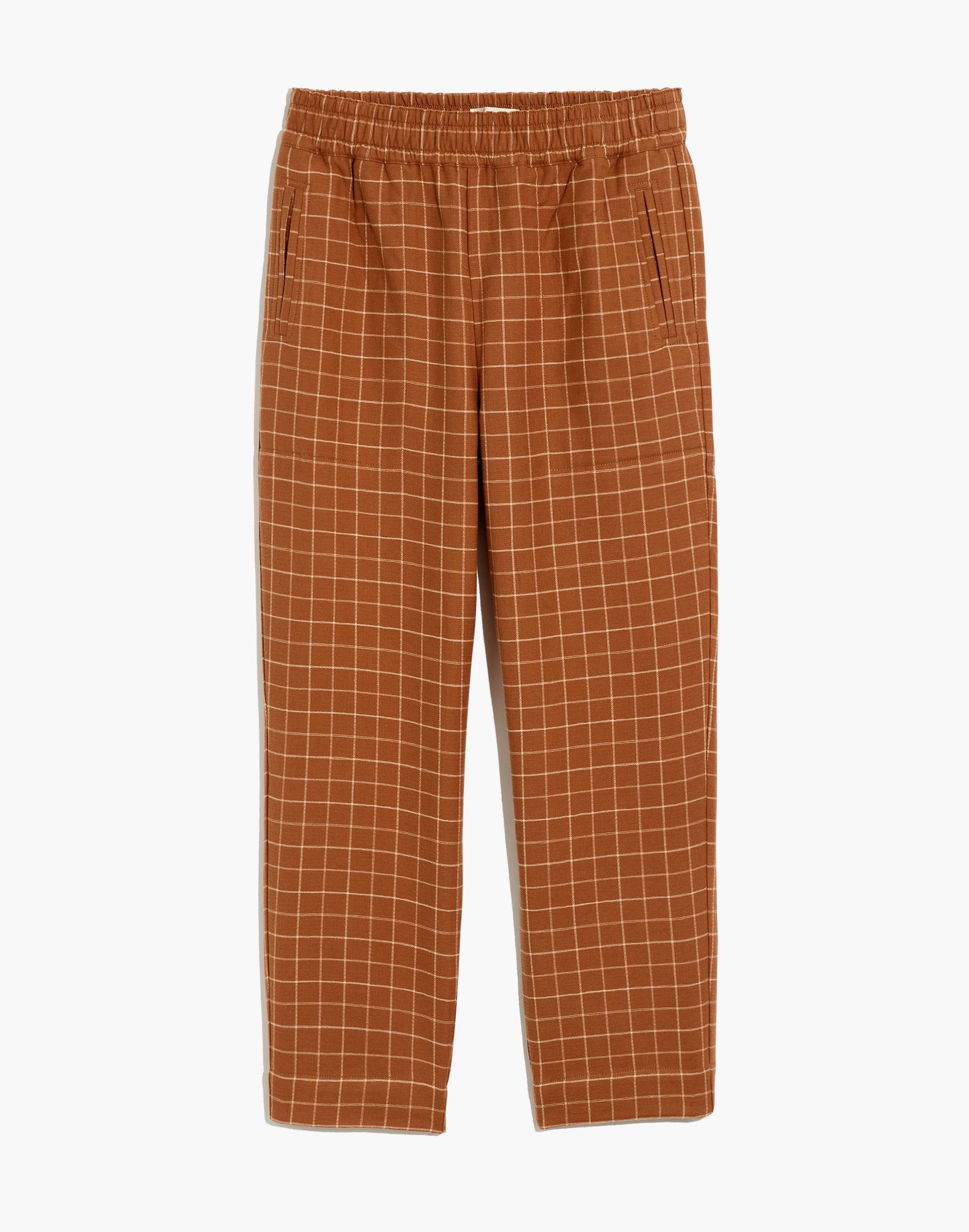 Waffleback Pull-On High-Rise Tapered Pants in Windowpane
