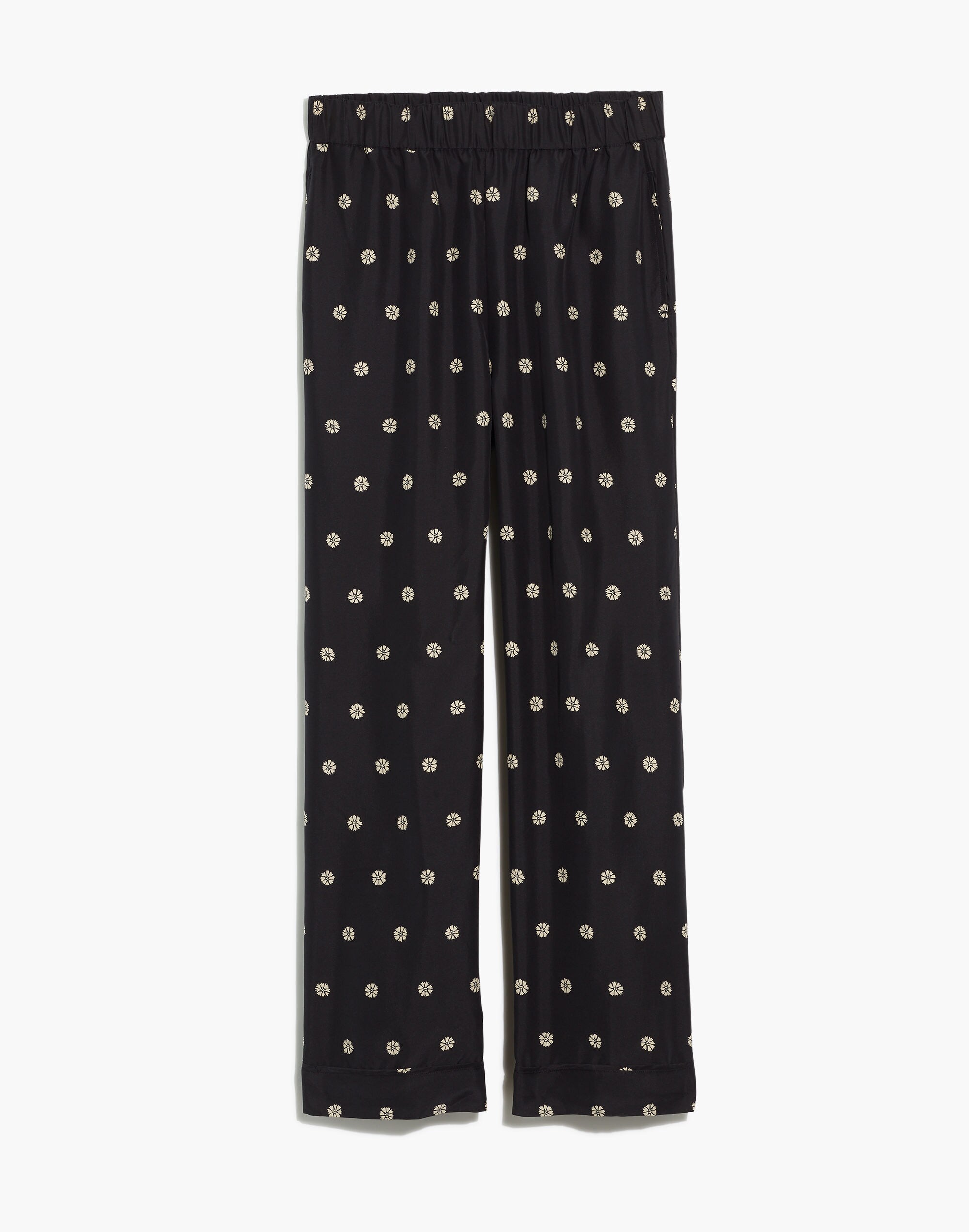 Silk Pull-On High-Rise Straight Pants in Bloom Dot