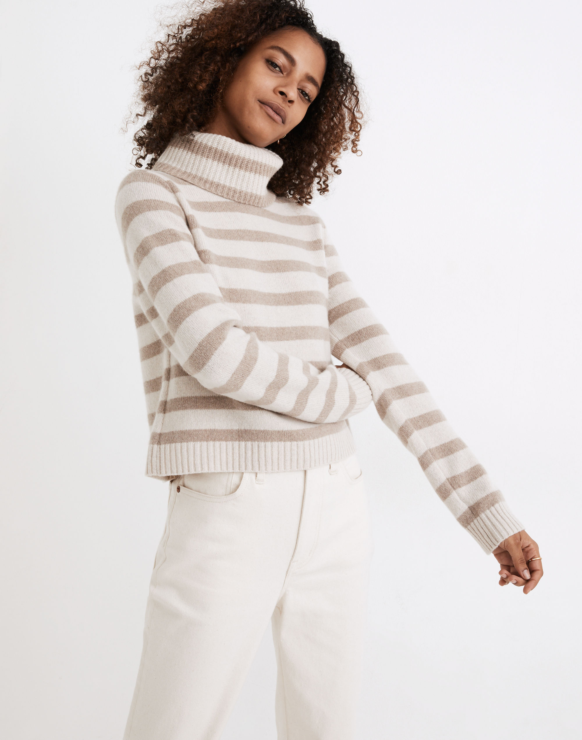 (Re)sourced Cashmere Crop Turtleneck Sweater in Stripe