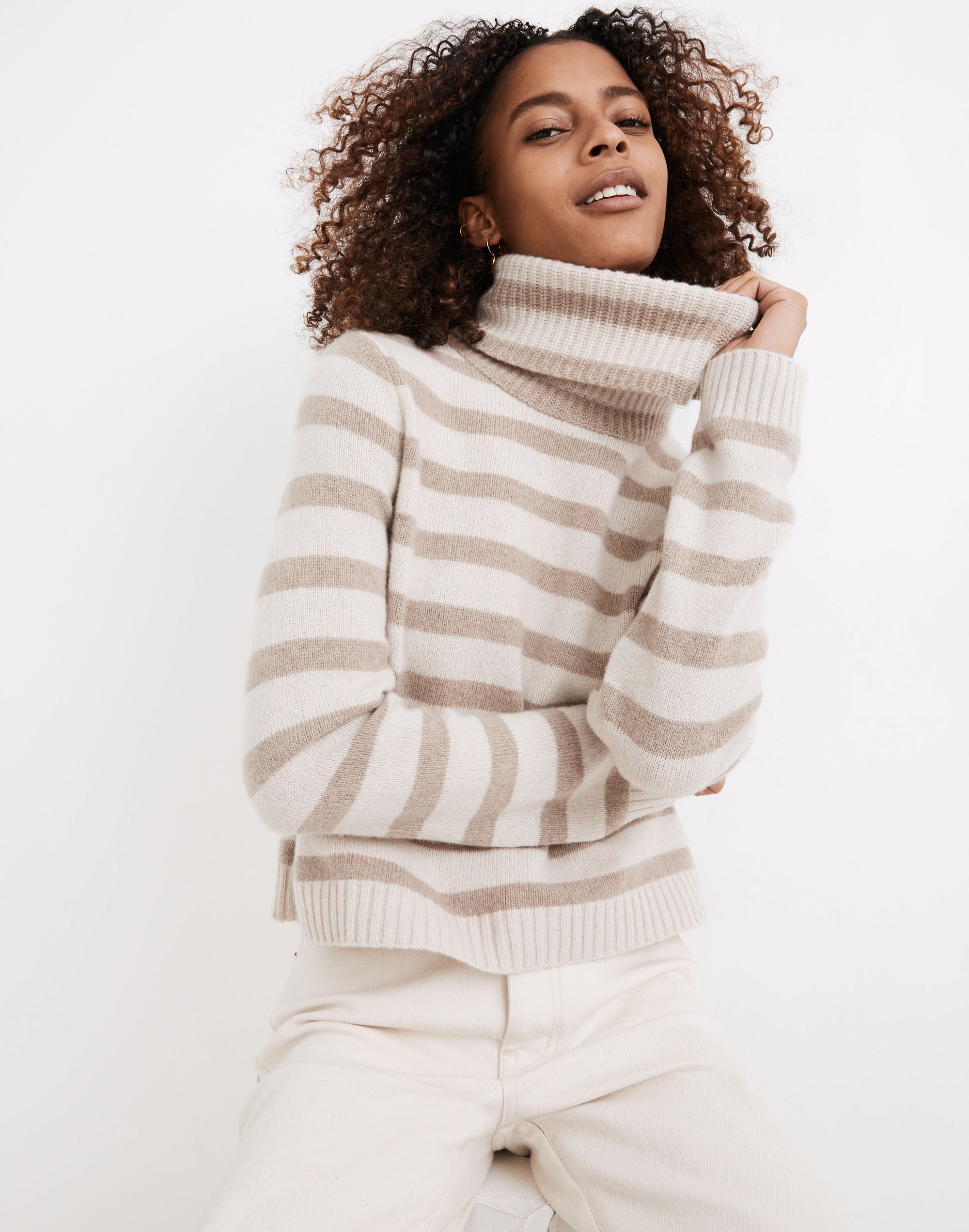 (Re)sourced Cashmere Crop Turtleneck Sweater in Stripe