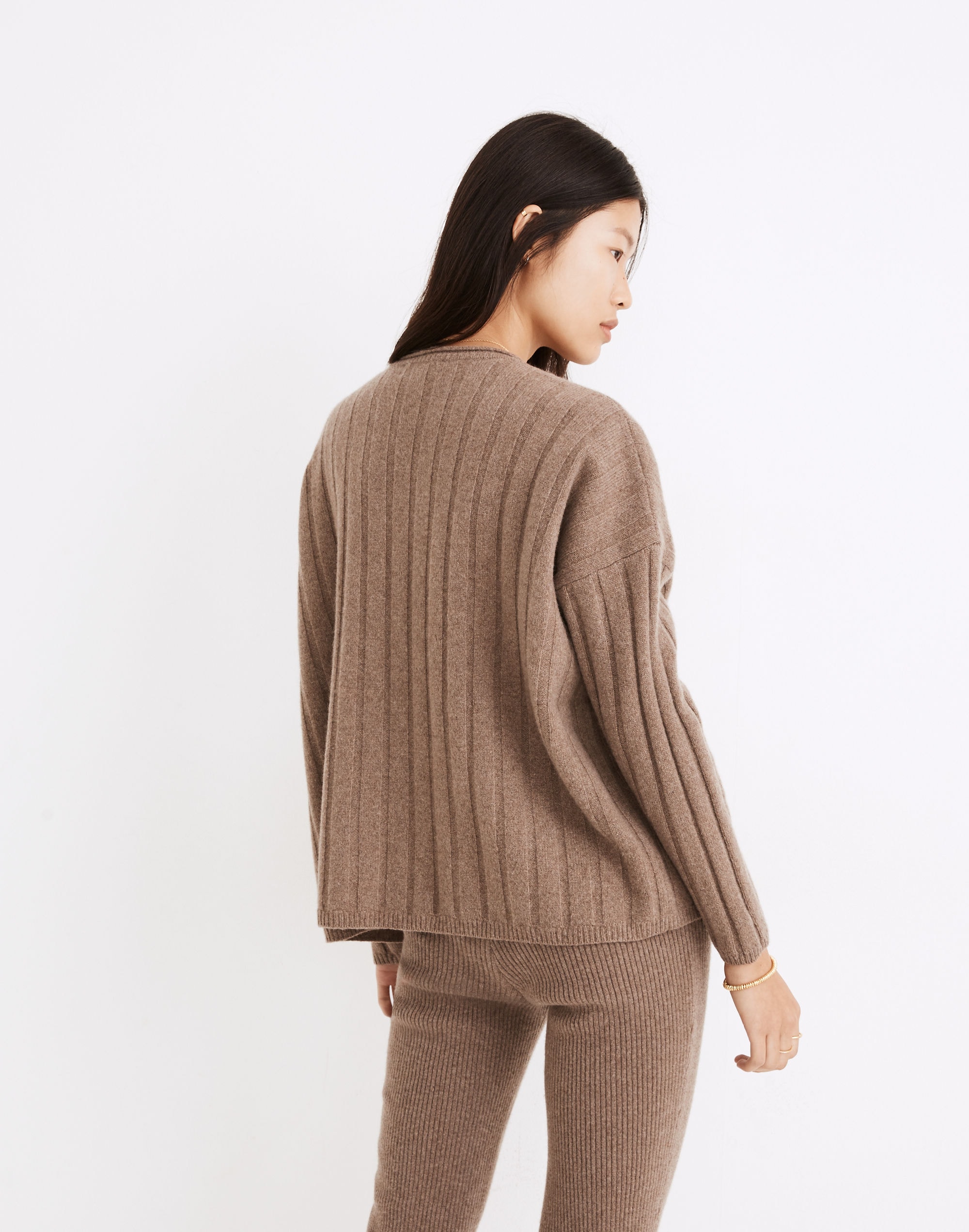 (Re)sourced Cashmere Stitched-Rib V-Neck Sweater