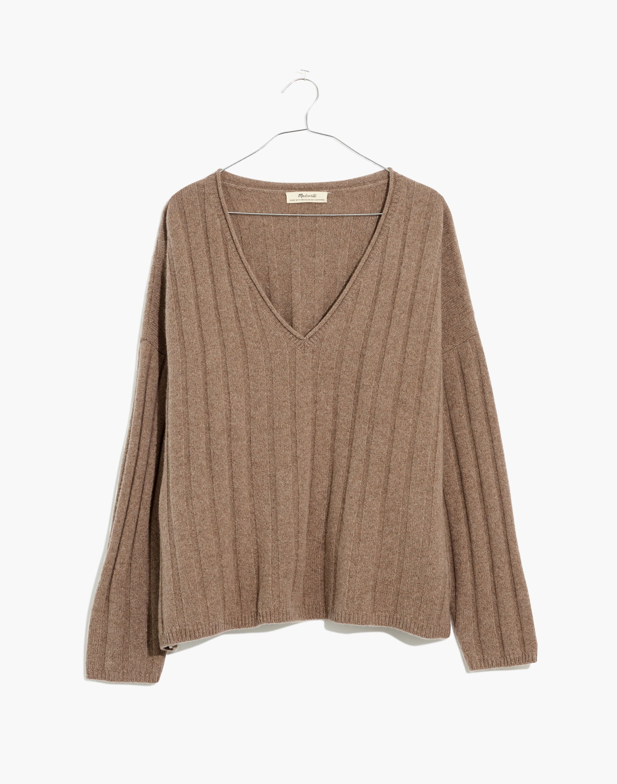 (Re)sourced Cashmere Stitched-Rib V-Neck Sweater