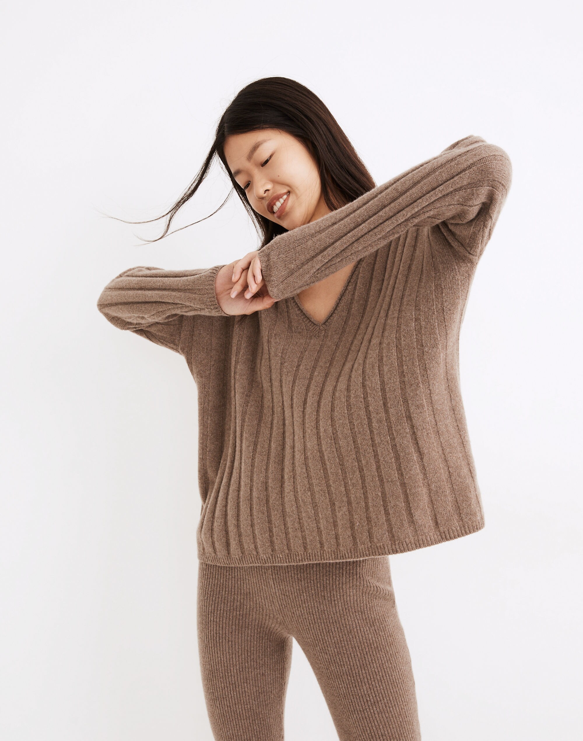 (Re)sourced Cashmere Stitched-Rib V-Neck Sweater