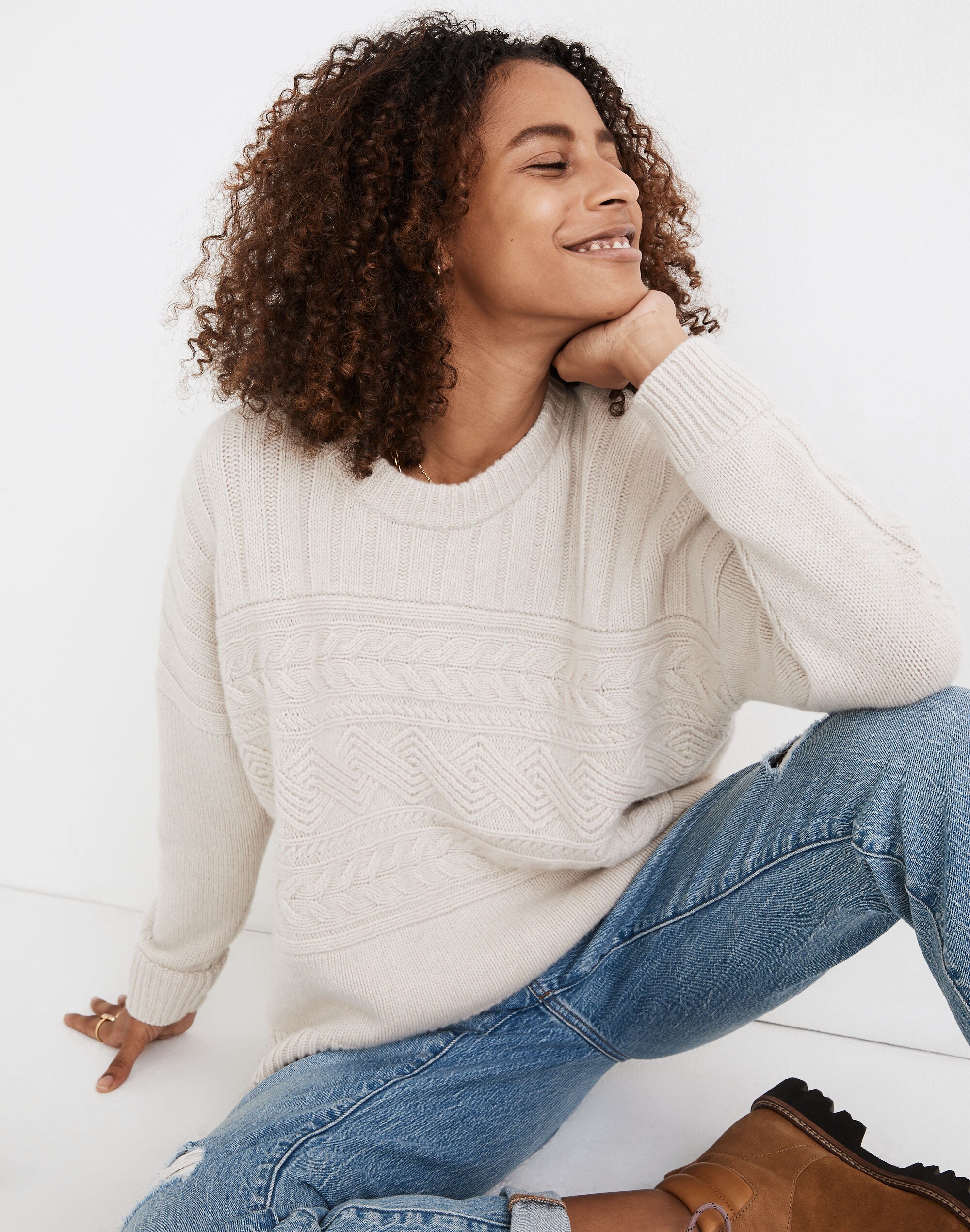 (Re)sourced Cashmere Cableknit Crewneck Sweater