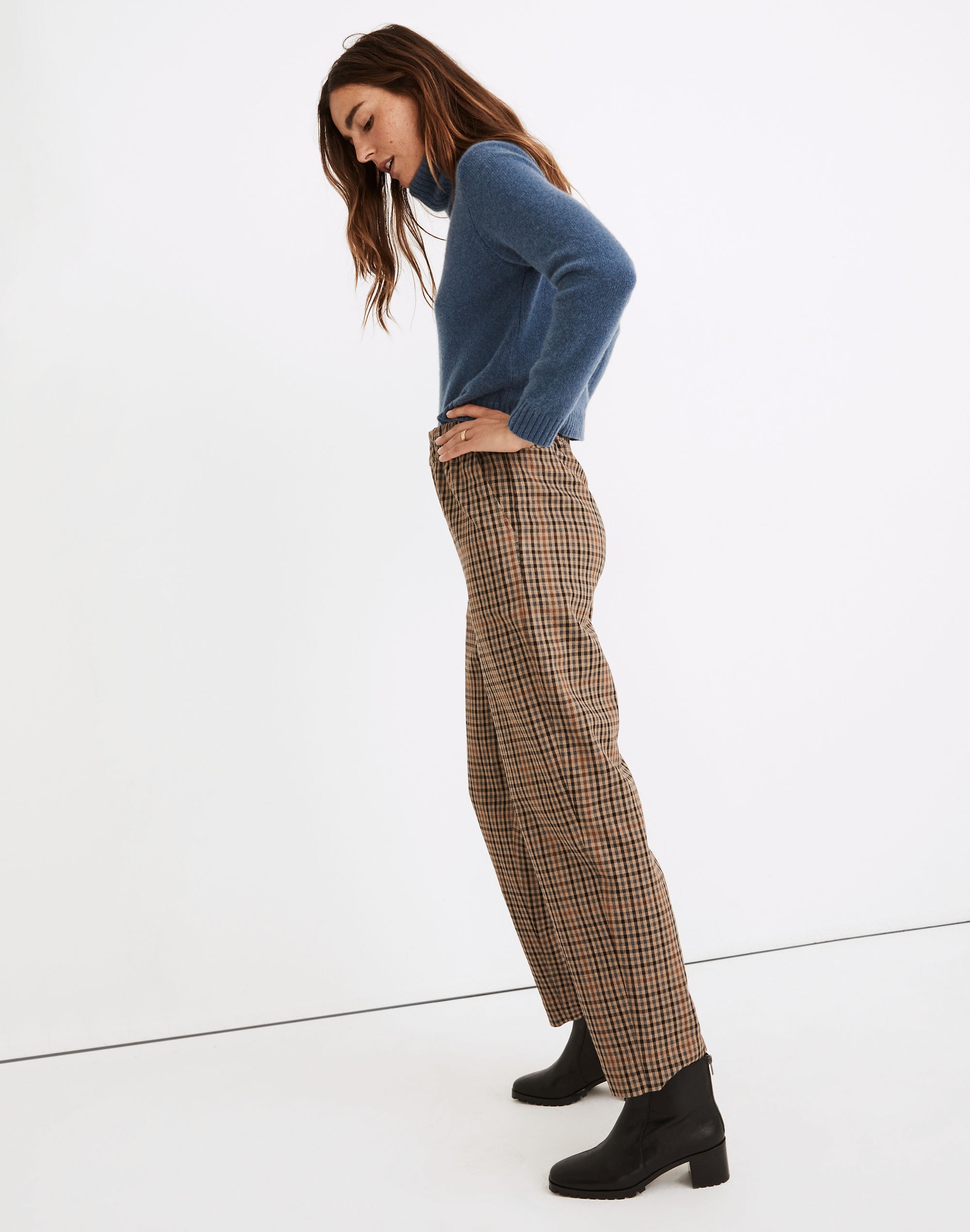 Pull-On High-Rise Tapered Pants in Coster Plaid