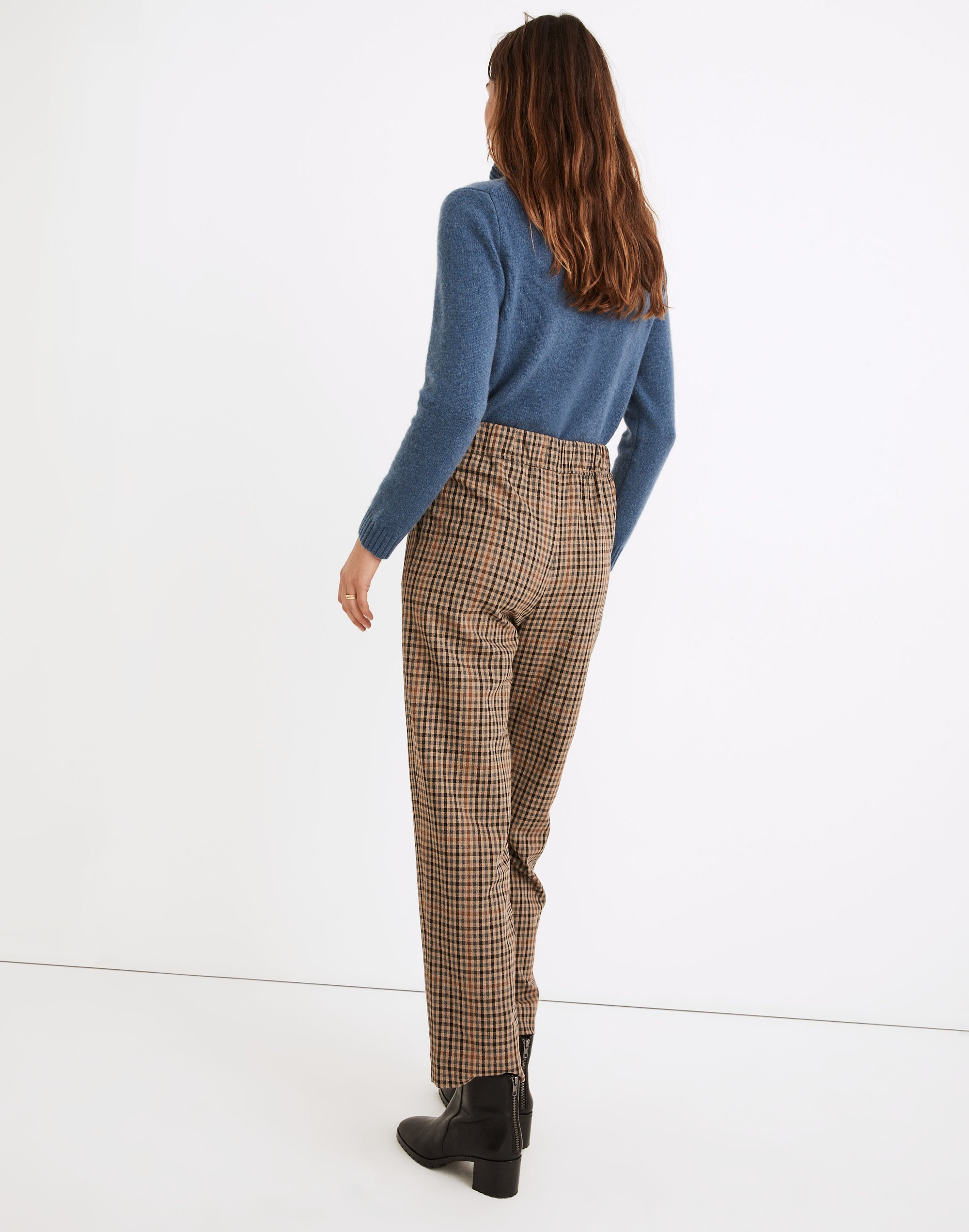 Pull-On High-Rise Tapered Pants in Coster Plaid